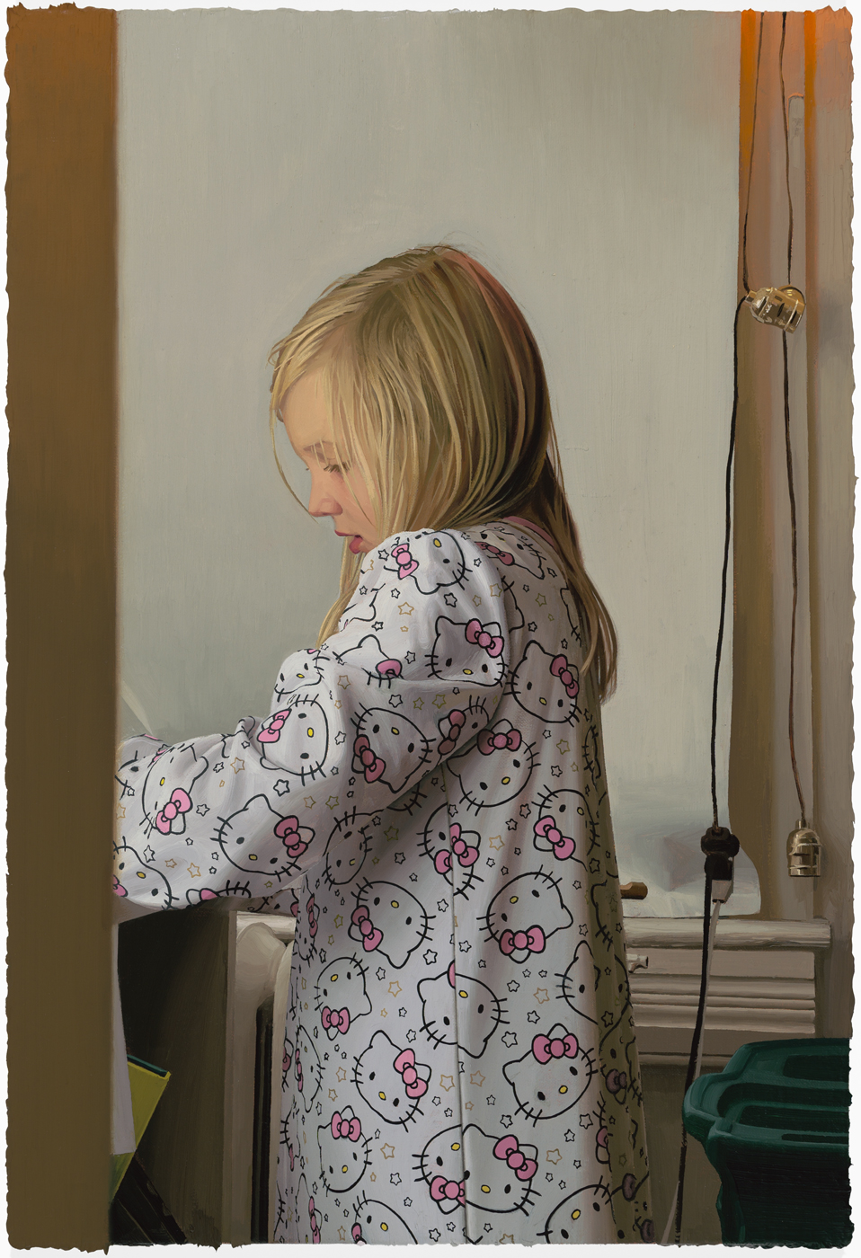 Agnes in Hello Kitty Nightgown, 2022, oil on linen, 22 x 15 inches