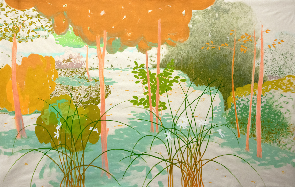 Fictive Space (Sunny), 2023, Acrylic on Okawara, 38 1/4 X 59 3/4 in. (sold)
