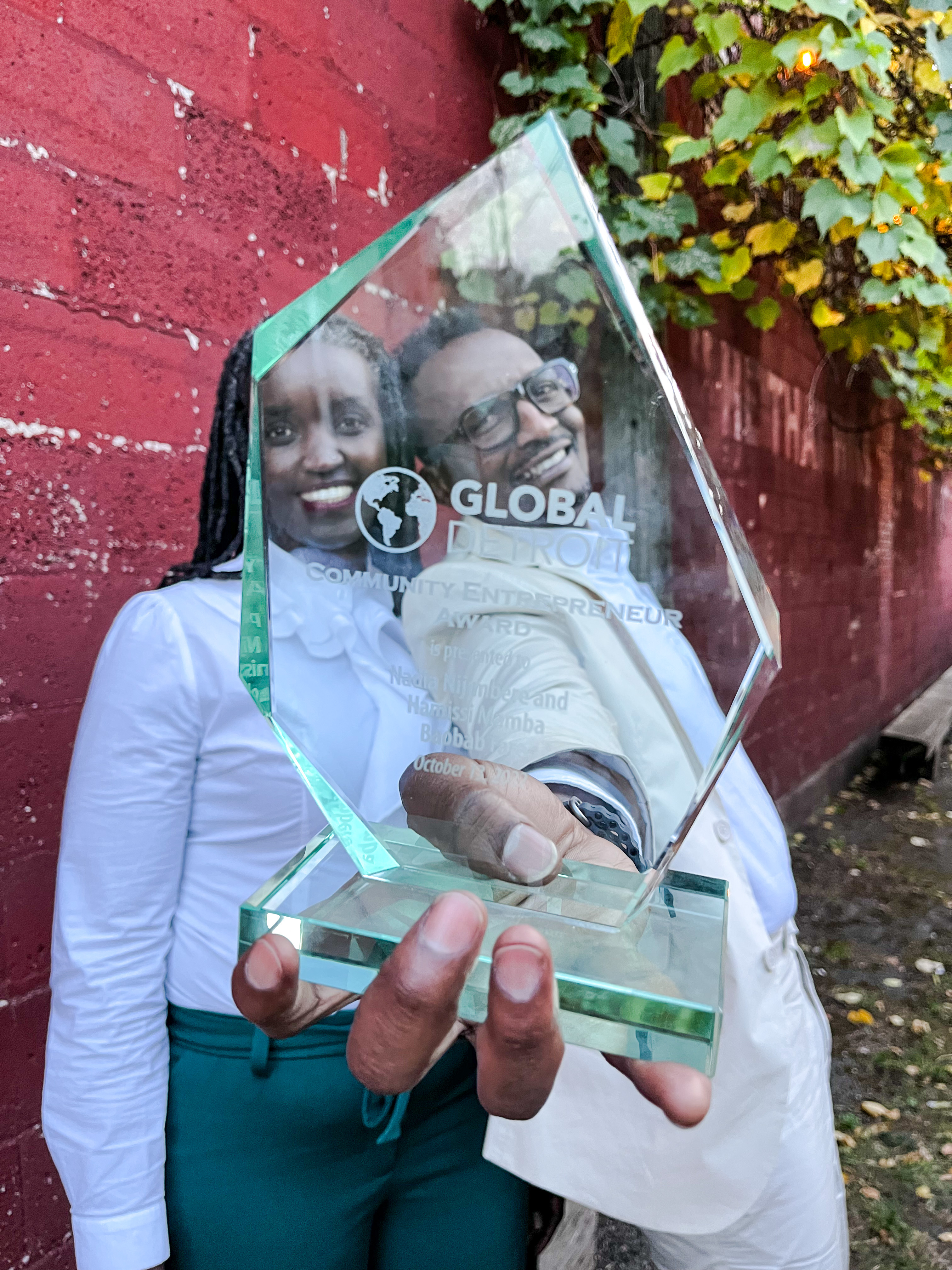 Nadia Nijimbere and Hamissi Mamba, owners of Baobab Fare, pose with their 2022 Community Entrepreneurs Award.