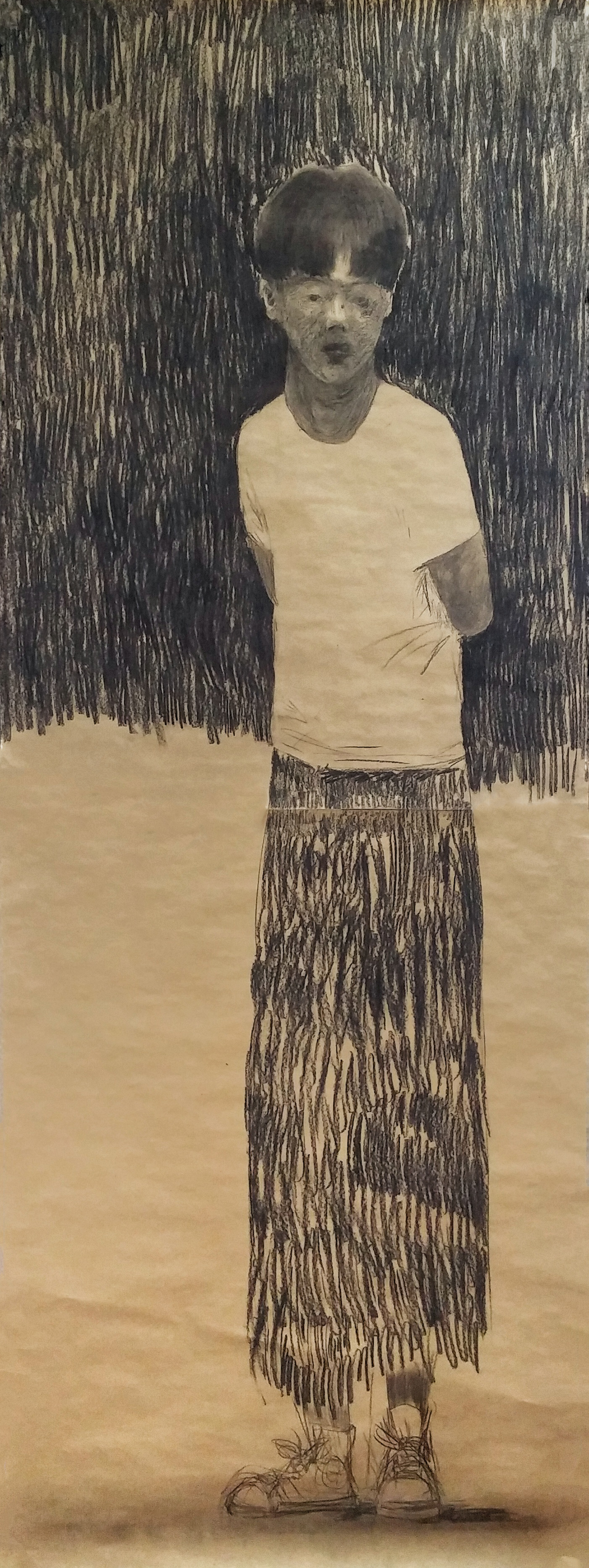 The fragile self portrait, 2017, charcoal on paper, 218.2*78.8(cm)