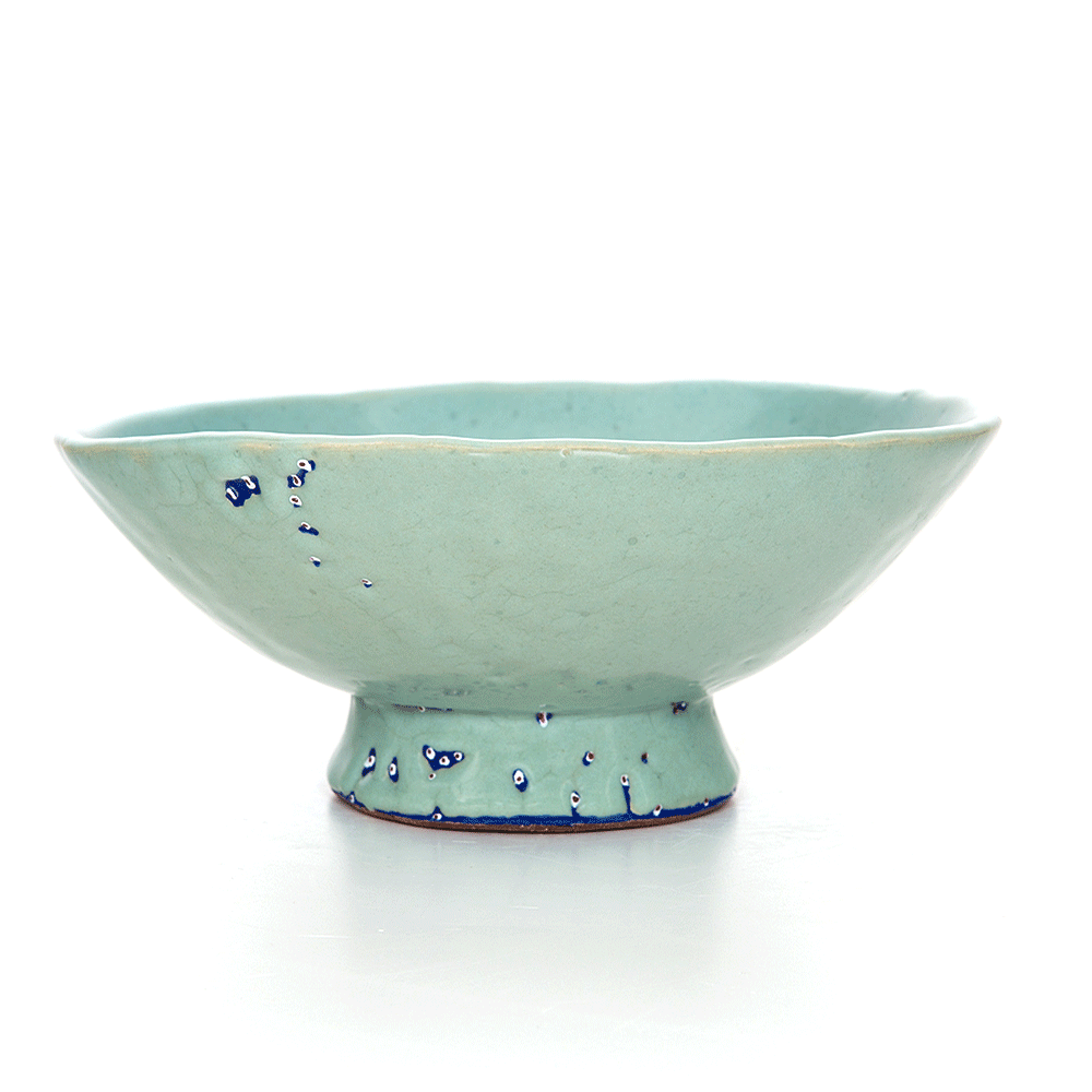 Coral blue deep bowl with blueand white spots, 26.2.15Glazed ceramic stoneware11 x 24cm