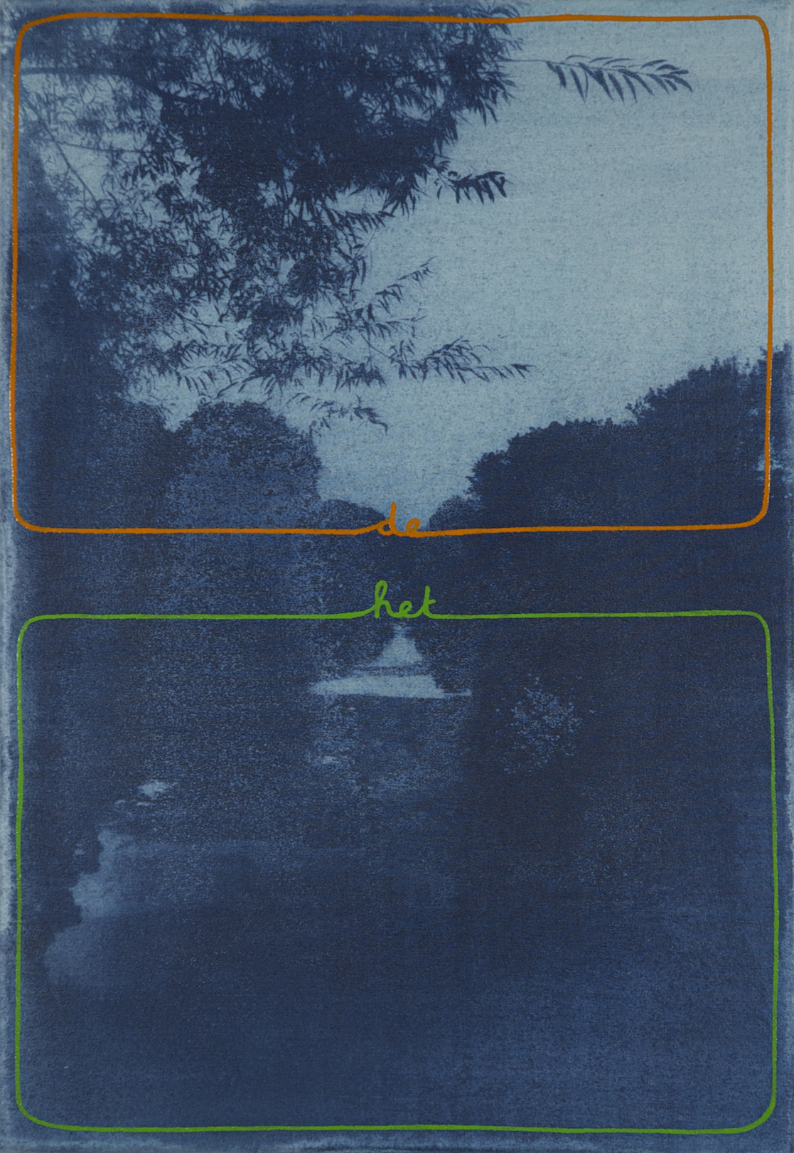 Untitled 2015, cyanotype, acrylic and alkyd on canvas, 36 x 50 cm