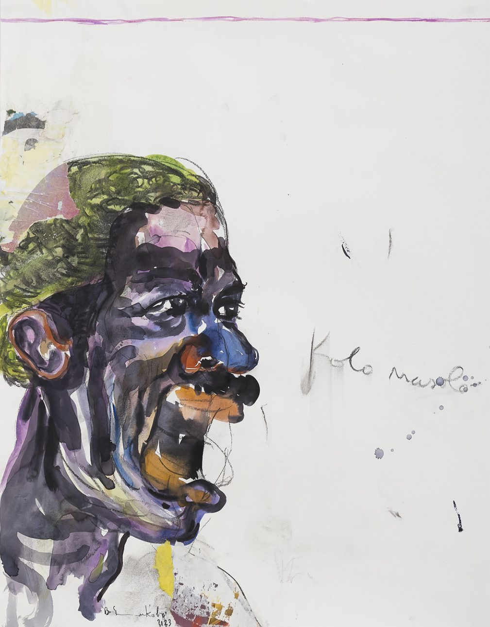 Bouvy Enkobo Vieux-Z Ya Mukolo, 2023 Encre et Fusain sur papier 62 x 50 cm Courtesy de l'artiste et de la Galerie Anne de Villepoix