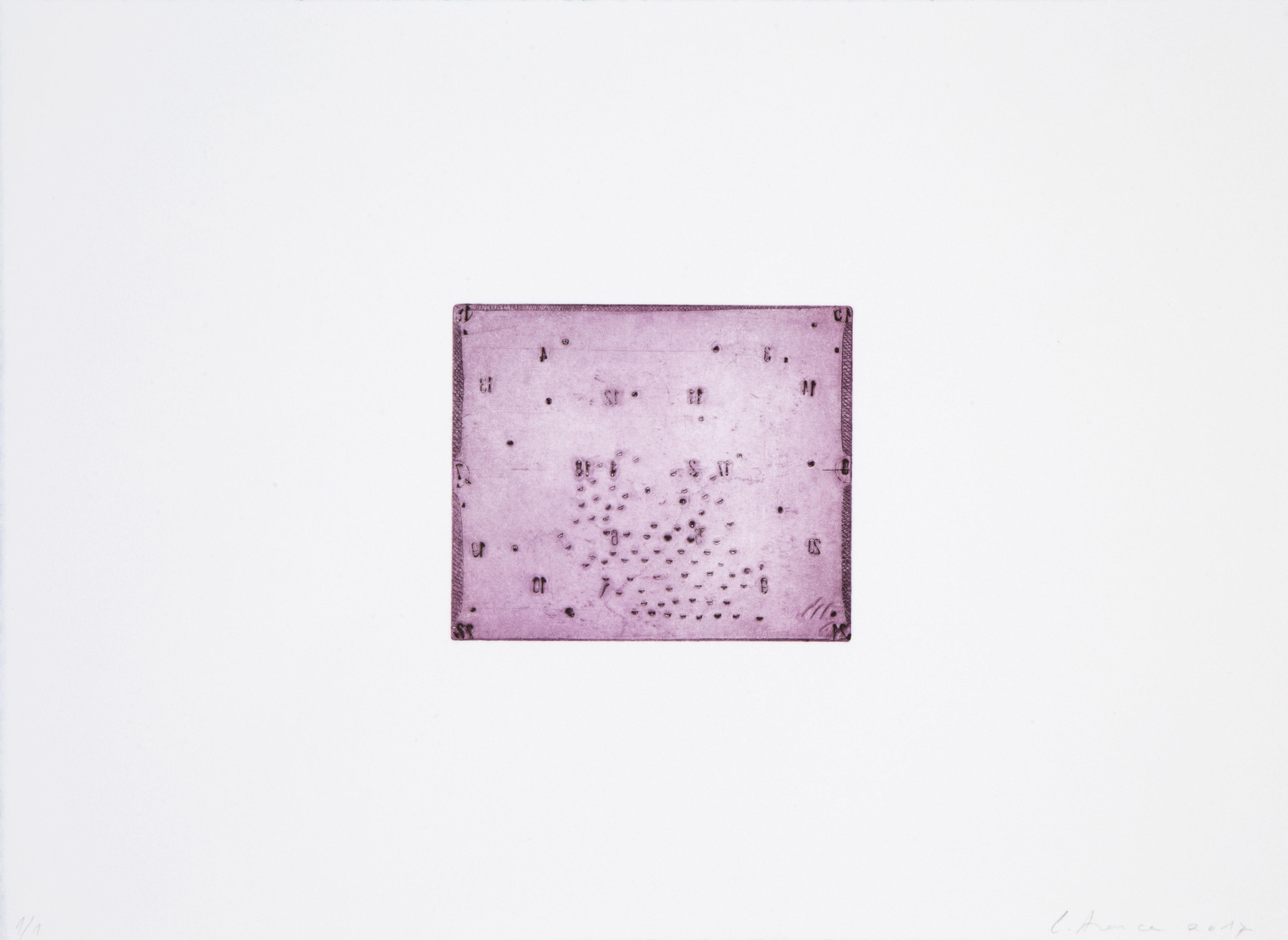 Untitled, 2017, drypoint and punches on copper, printed on Somerset white paper, unique print, 28 x 38 cm