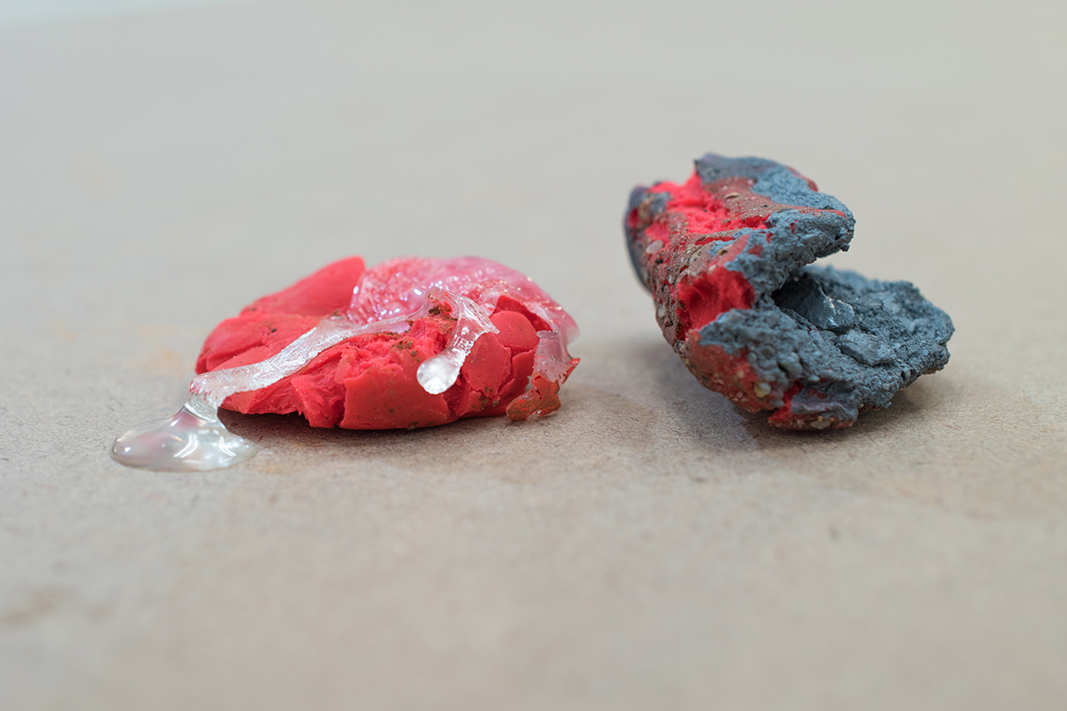 tender rock, gut feeling, 2018 dirt, gel gloss, spray paint, play­dough