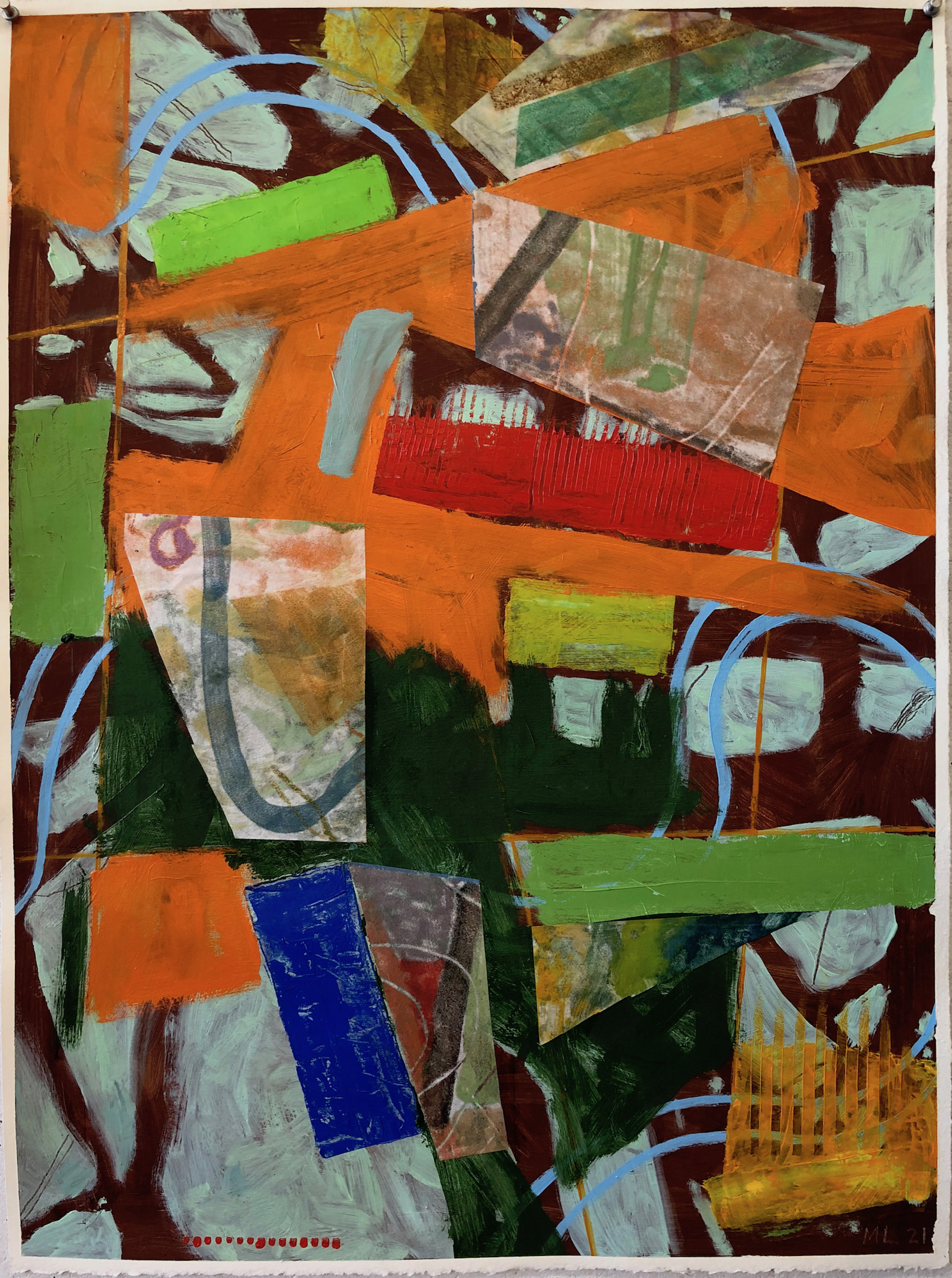 Conundrum. 2021. oil and collage on gessoed paper. 30" X 22"