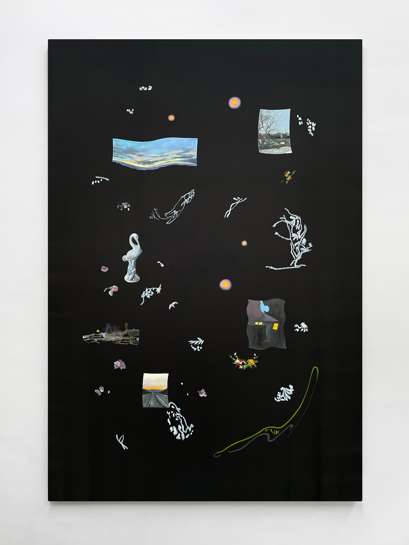 Porcelain Figurine and Other Elements Oil on nylon, 190x130 cm, 2023