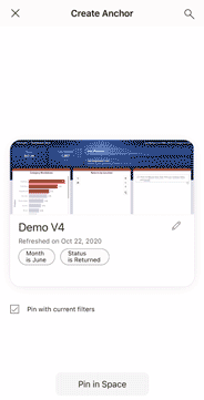 "Pin in Space" navigates the user from the card preview screen to the "Pinning" mode.