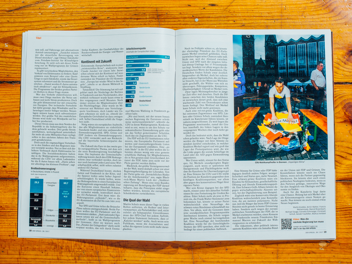 Der Spiegel / Titelstory mit Bildern von Wahlkampfveranstaltungen der CDU und SPD / September 2017