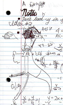  I drew this odd alien creature after I had fallen asleep during a math class. I think the creature had a cigarette in its mouth.