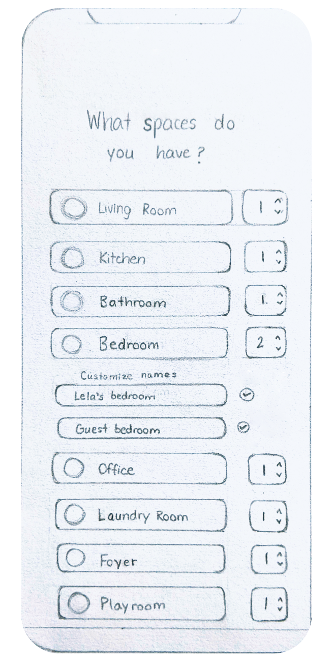Sketch of room input screen, where users can select and customize their room names