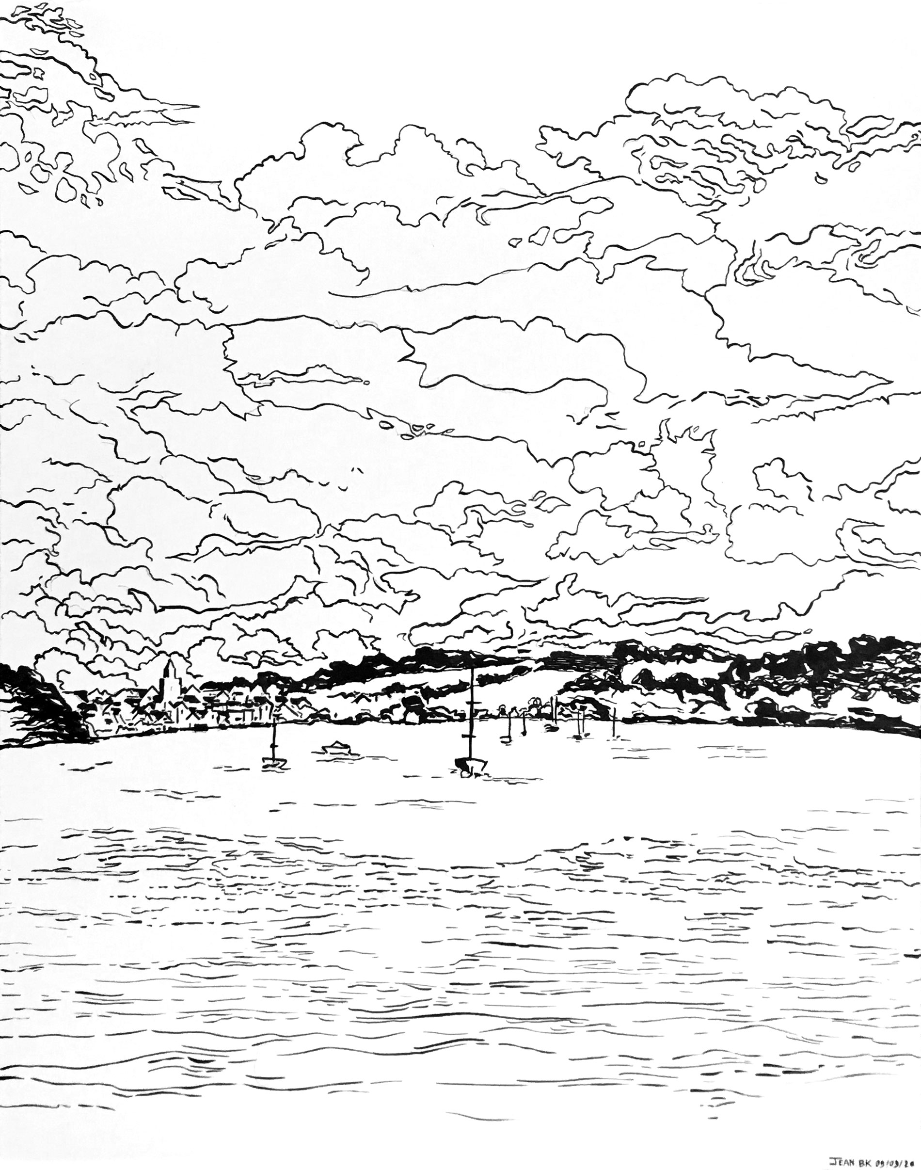 Clouds over Rhance - Ink on canvas 40x50 cm