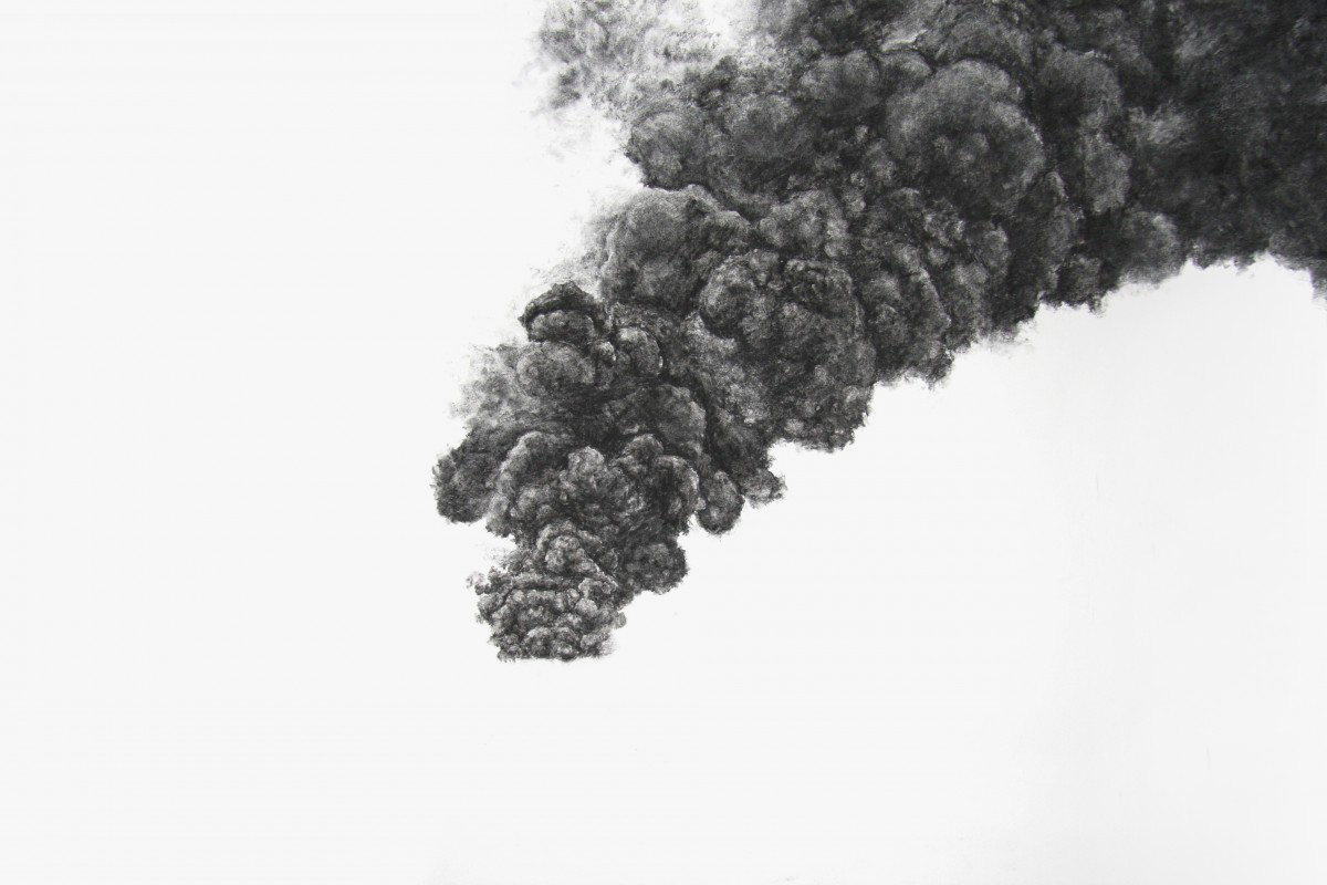 "Smoke 2", charcoal on paper, 112x76 cm, 2015