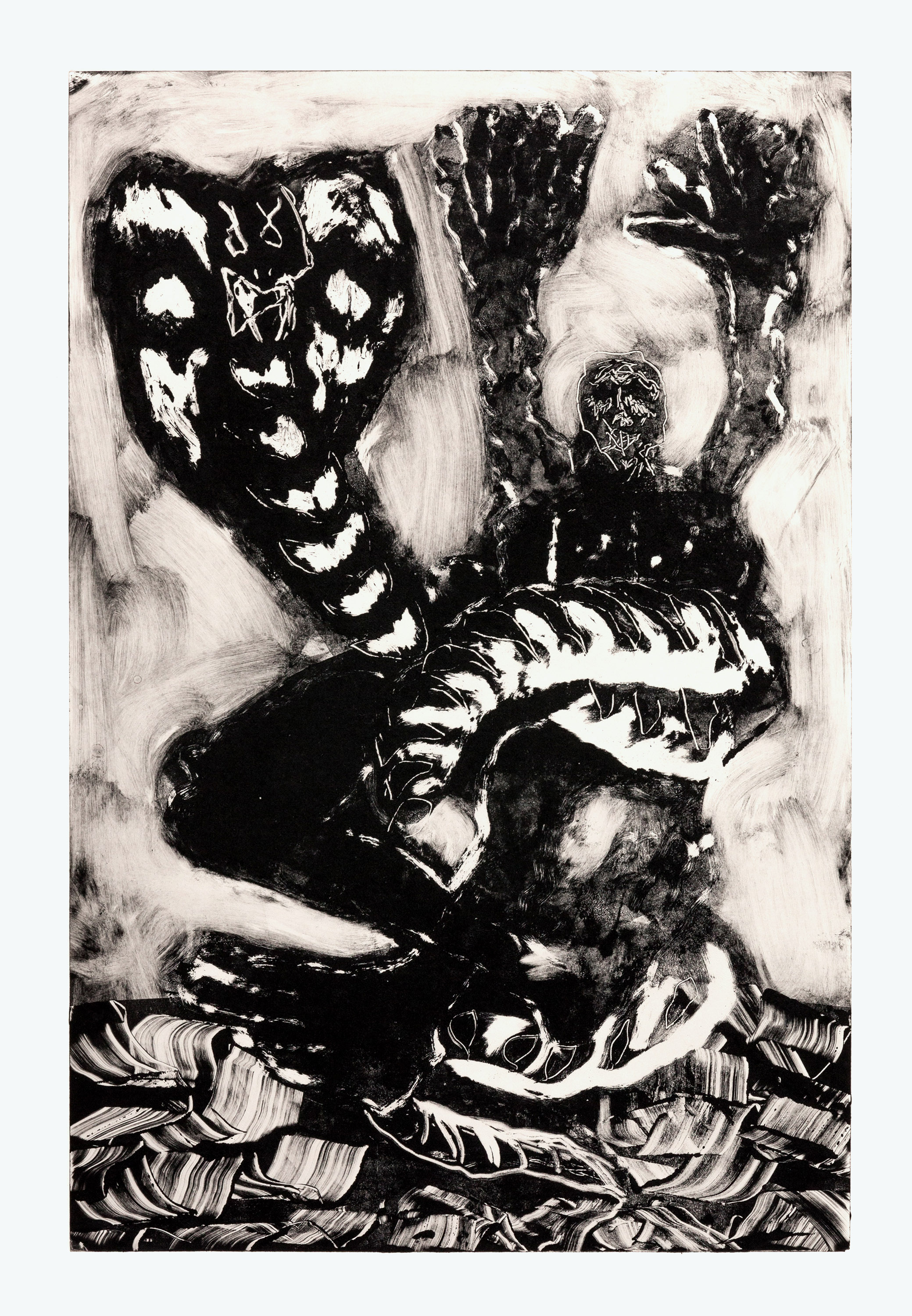 L'Acchiappacobramonotype on paper, unique, 50x35cm, 2017