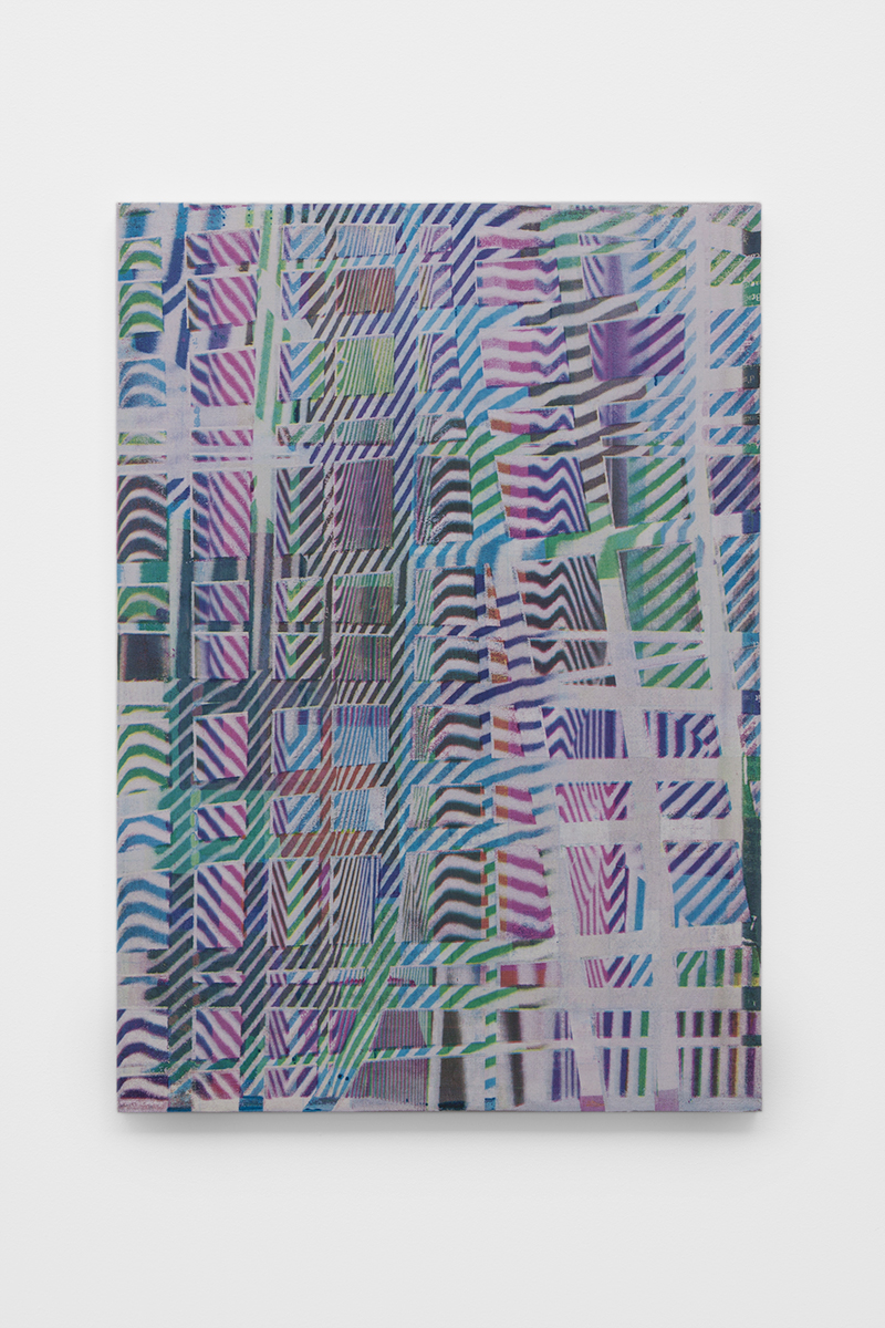 Interlacing (Selective Color Cool), 2015, silkscreen ink and acrylic on canvas mounted to panel, 23 x 16.5 inches