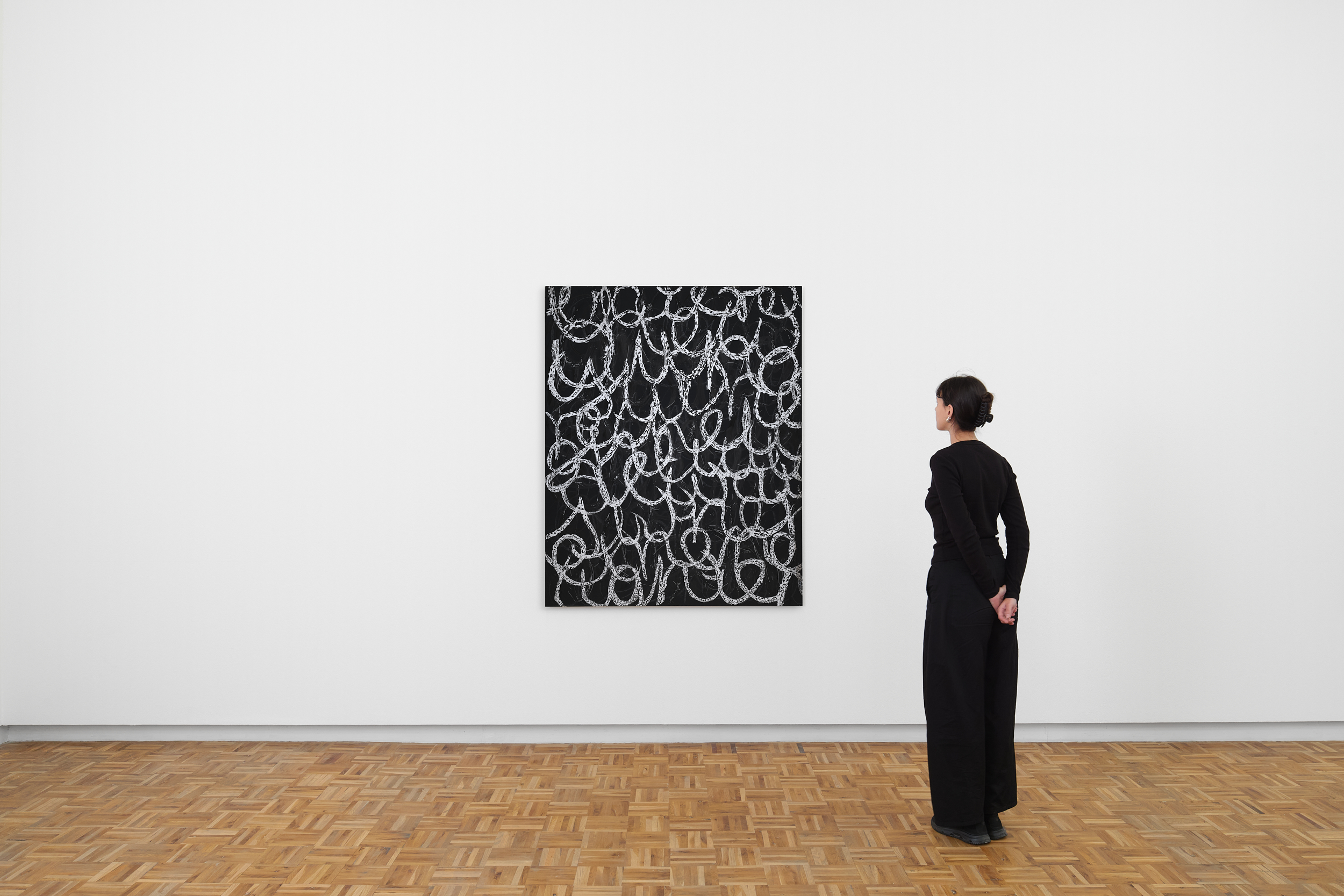 donna Kukama, Their wound is where the light will always enter (2025) | Water based enamel, acrylic, graphite and solace on aluminium, 152.5 x 122 x 2 cm (scale view)