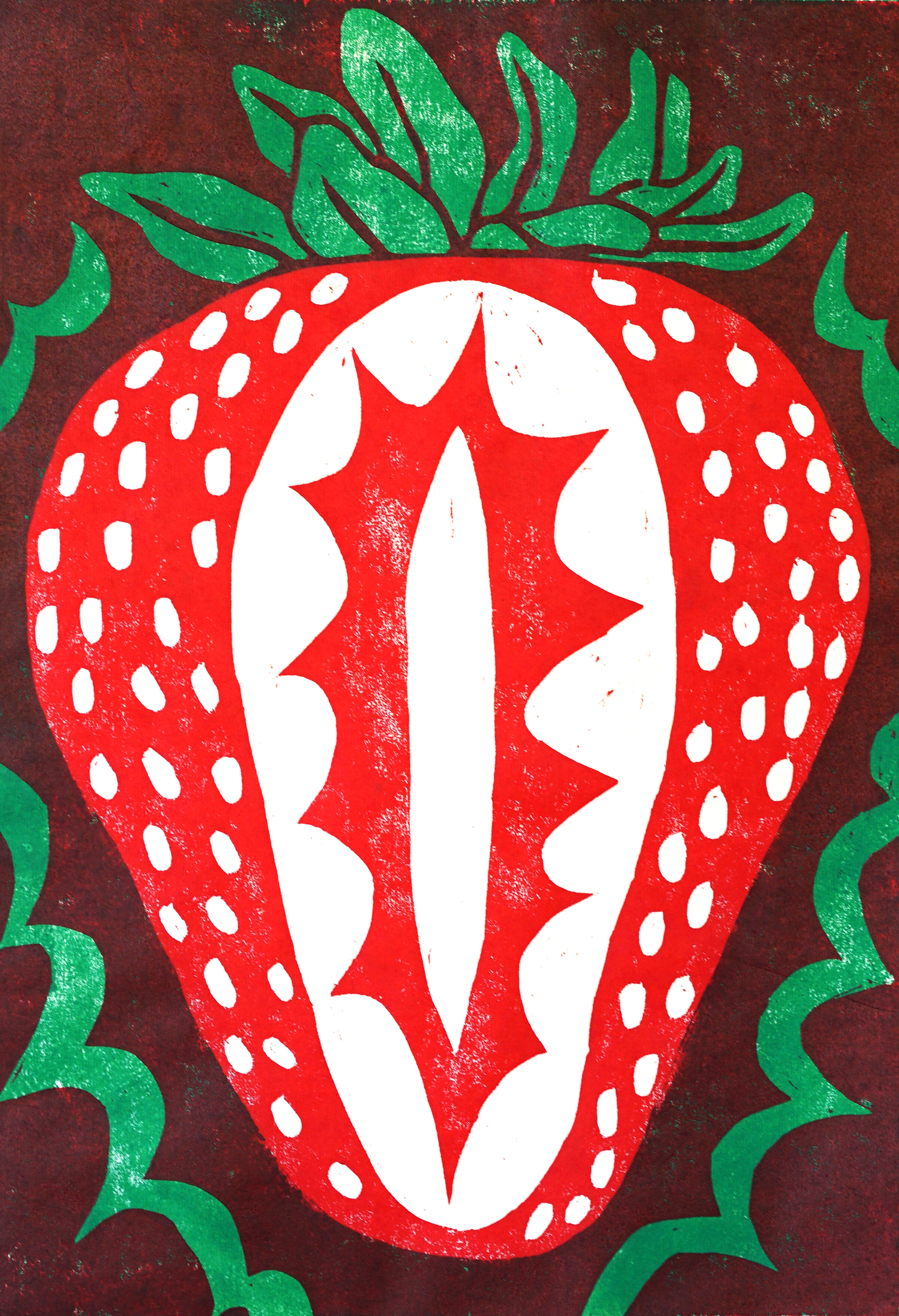 Very Wild Strawberry / two-layer woodcut