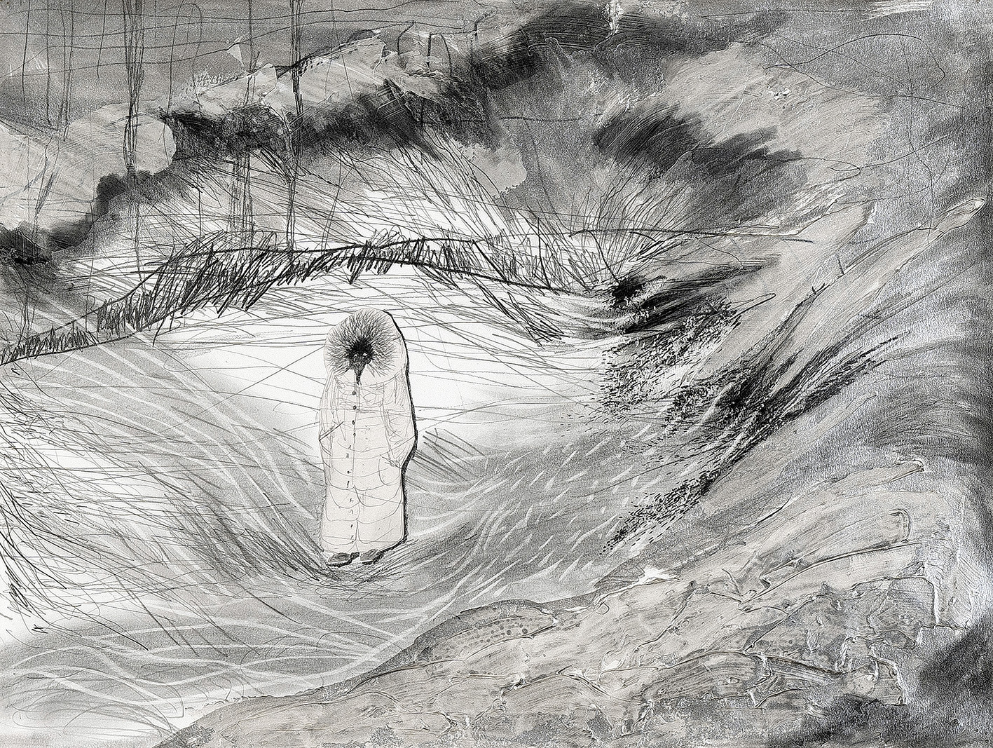 바람부는 날, 2018, 종이에 혼합재료, 39x42cm