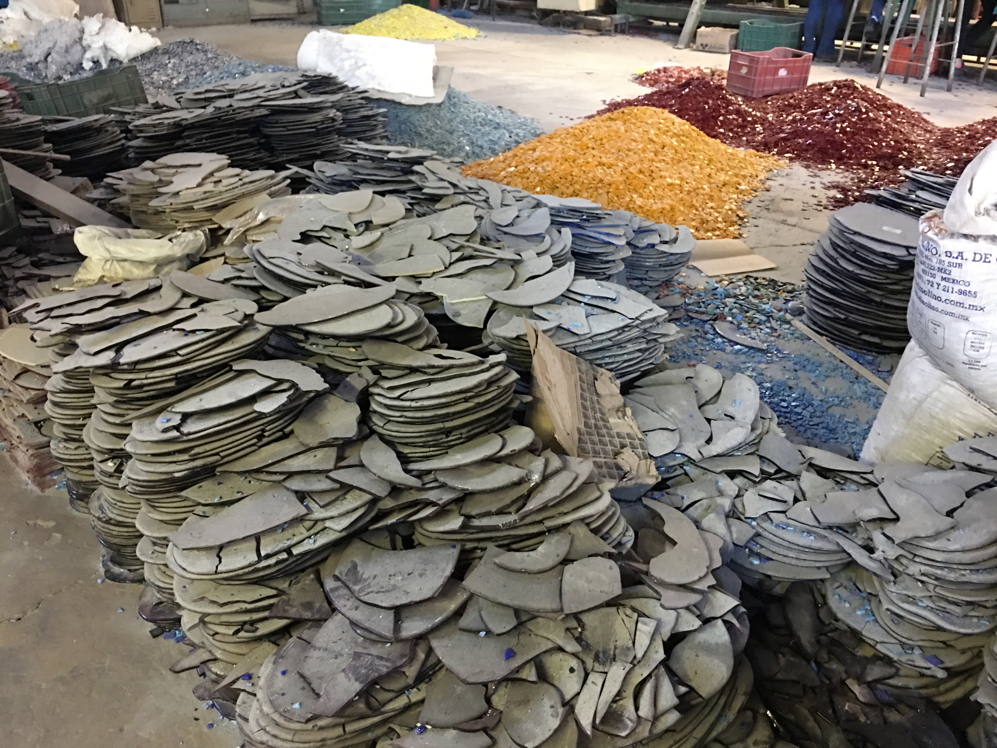 Glass 'tortas' are fired and hand-cut to create the complex color palette for my mural CircumSolar, Migration 4. 