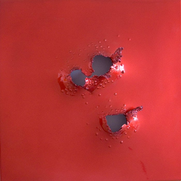 One true love, 2008, prismatic powder coated gunshot aluminum, 18x18 in