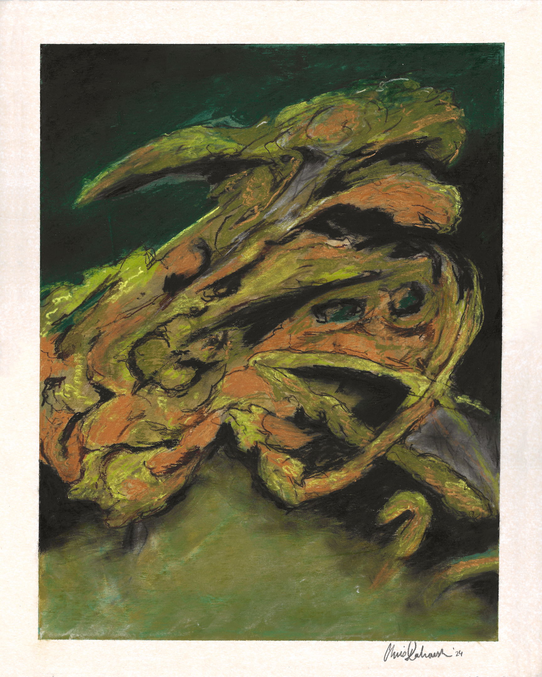 Travertine Nightmare Submersible, 2024, soft pastel on paper, 18 x 15 inches (framed)