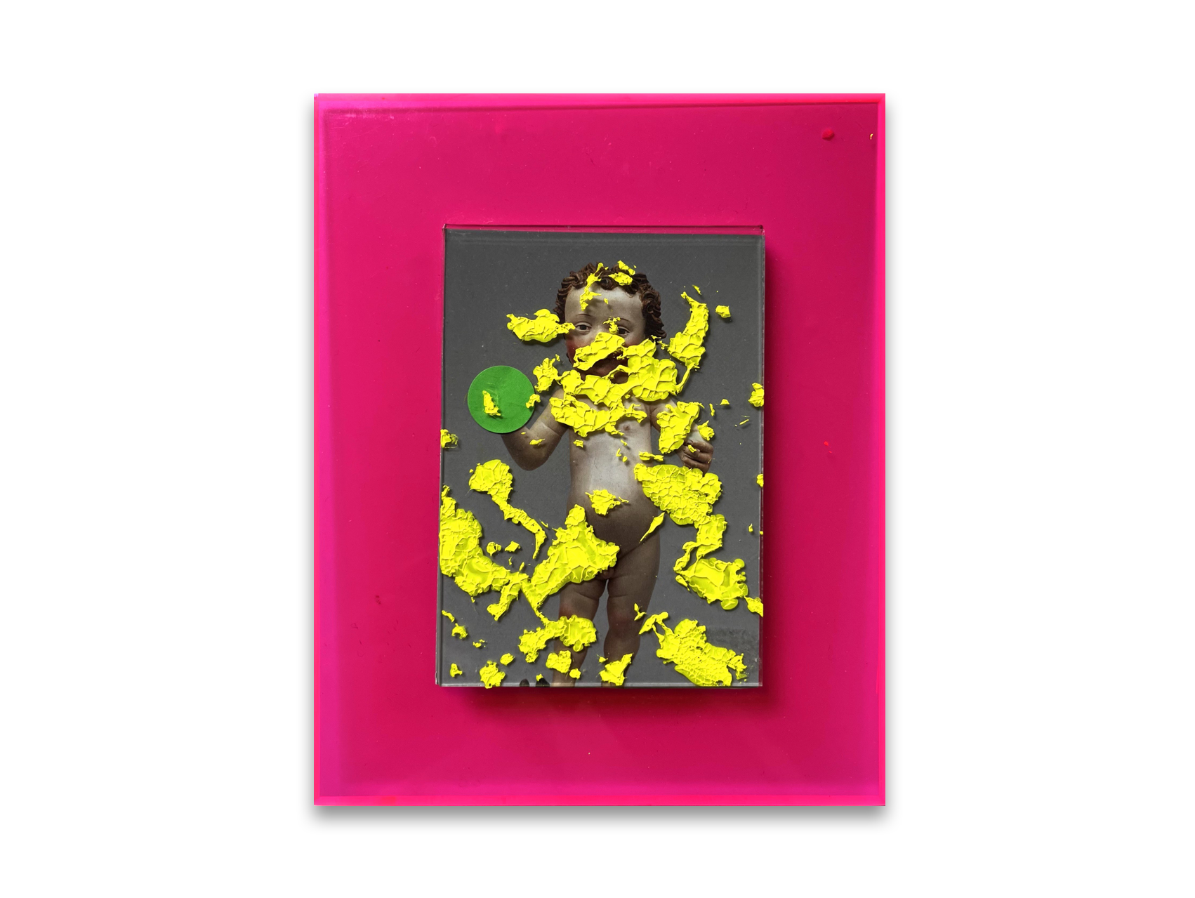 Play ground (postcard, tag, acrylic paint, high saturated pink frame)