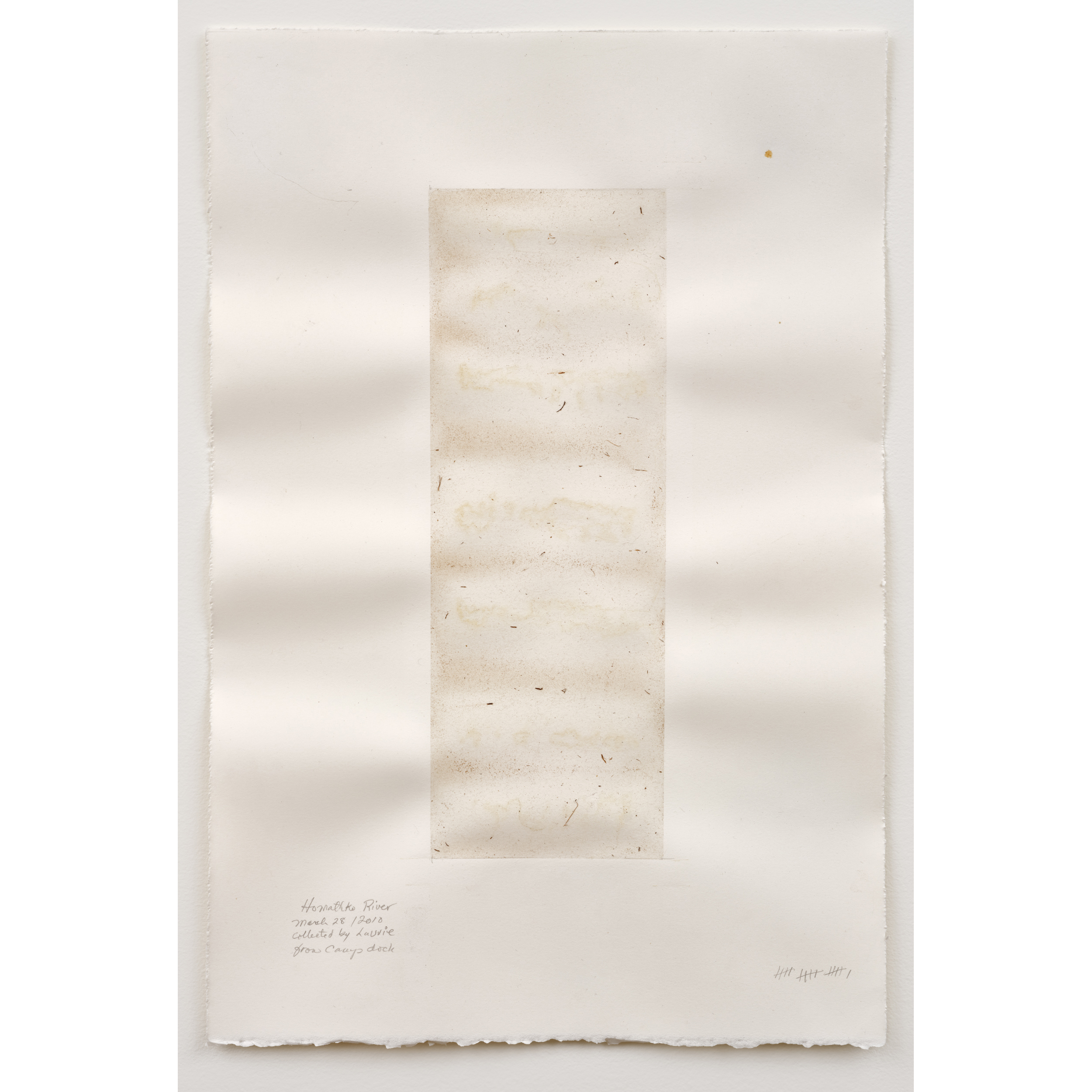 Judith Wiliams, Homathko River, 2010. 49 x 32 cm /19 1/2 x 12 3/4 in. Freshet water on paper. Collected in March, 2010 by Laurie Wood from Homathko camp dock.