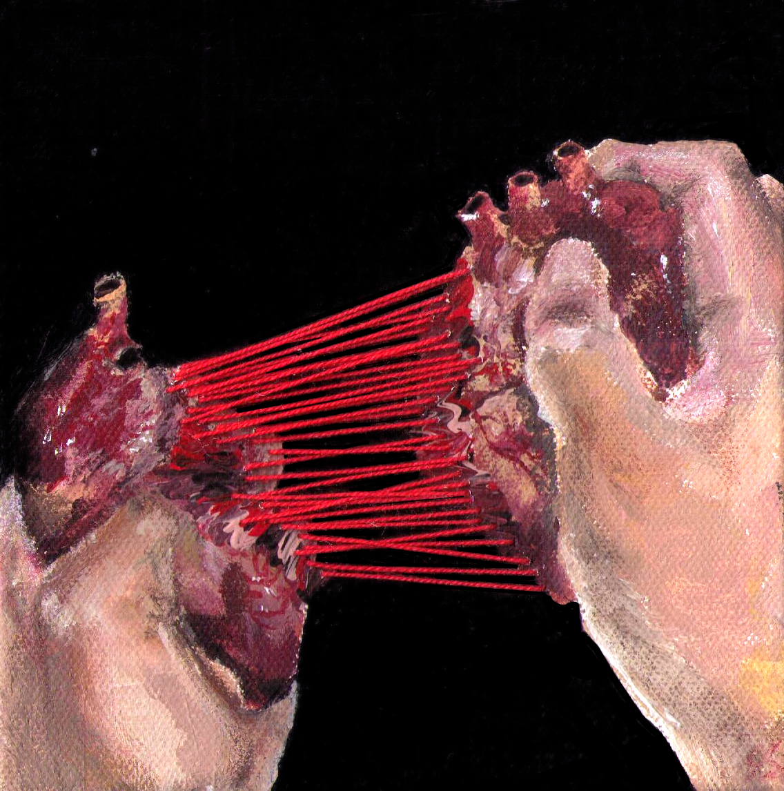 Step 1, Step 2, Step 3 (#1), 2020, acrylic and cotton thread on canvas, 15 x 15 cm