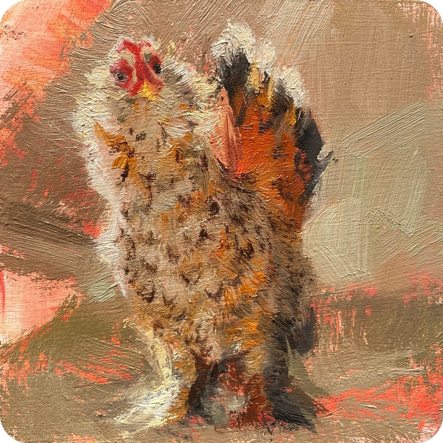 booted bantham, 202510 x 10 cm oil on MDF coaster