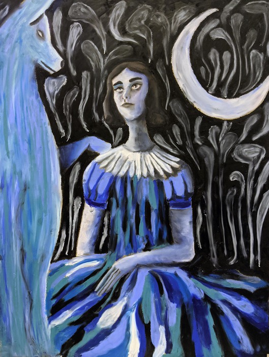 Hailey Mathis, Coyote Princess, 22" x 30", oil pastel