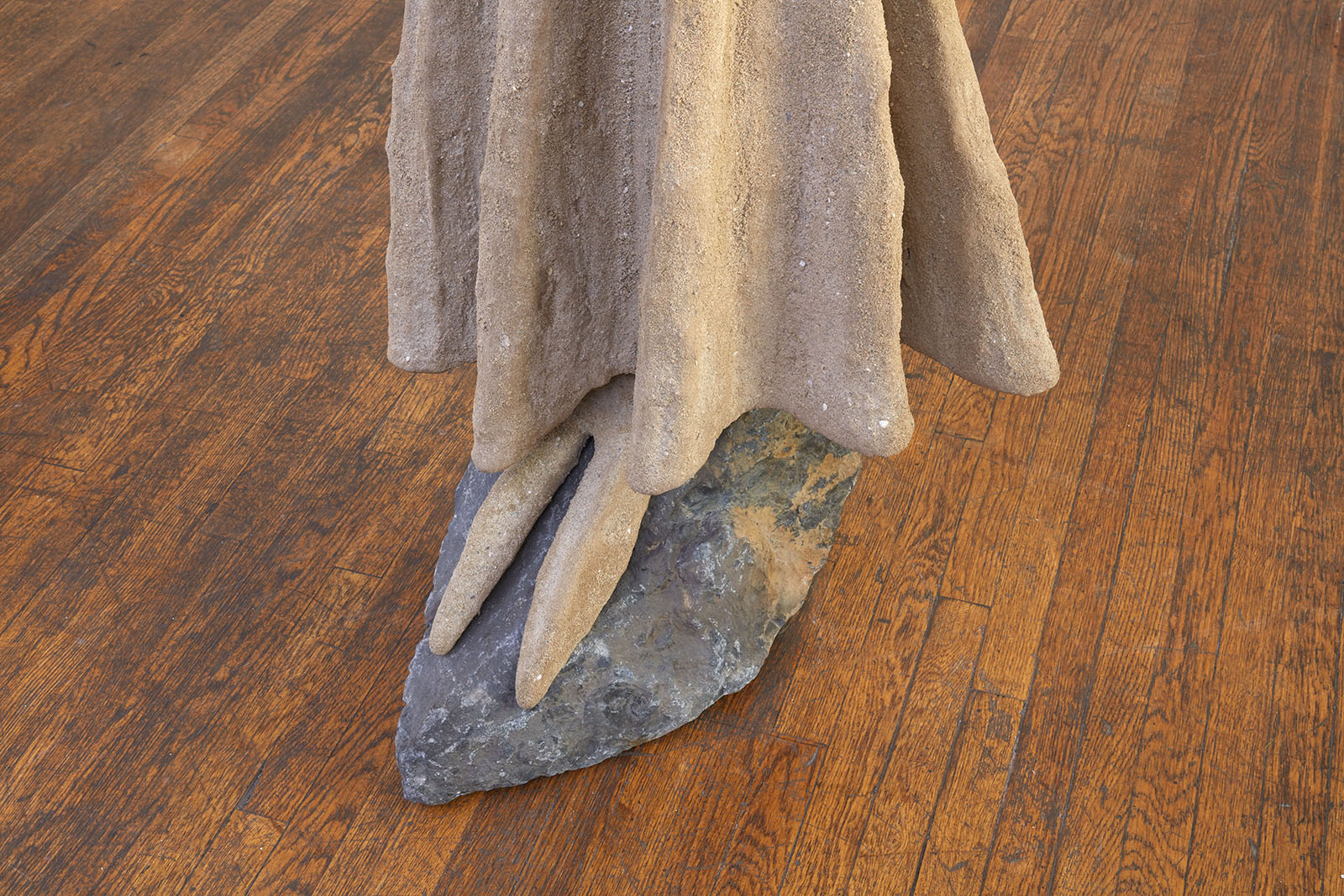 Steel, sand, polymer, burlap, rock, shower curtain rings