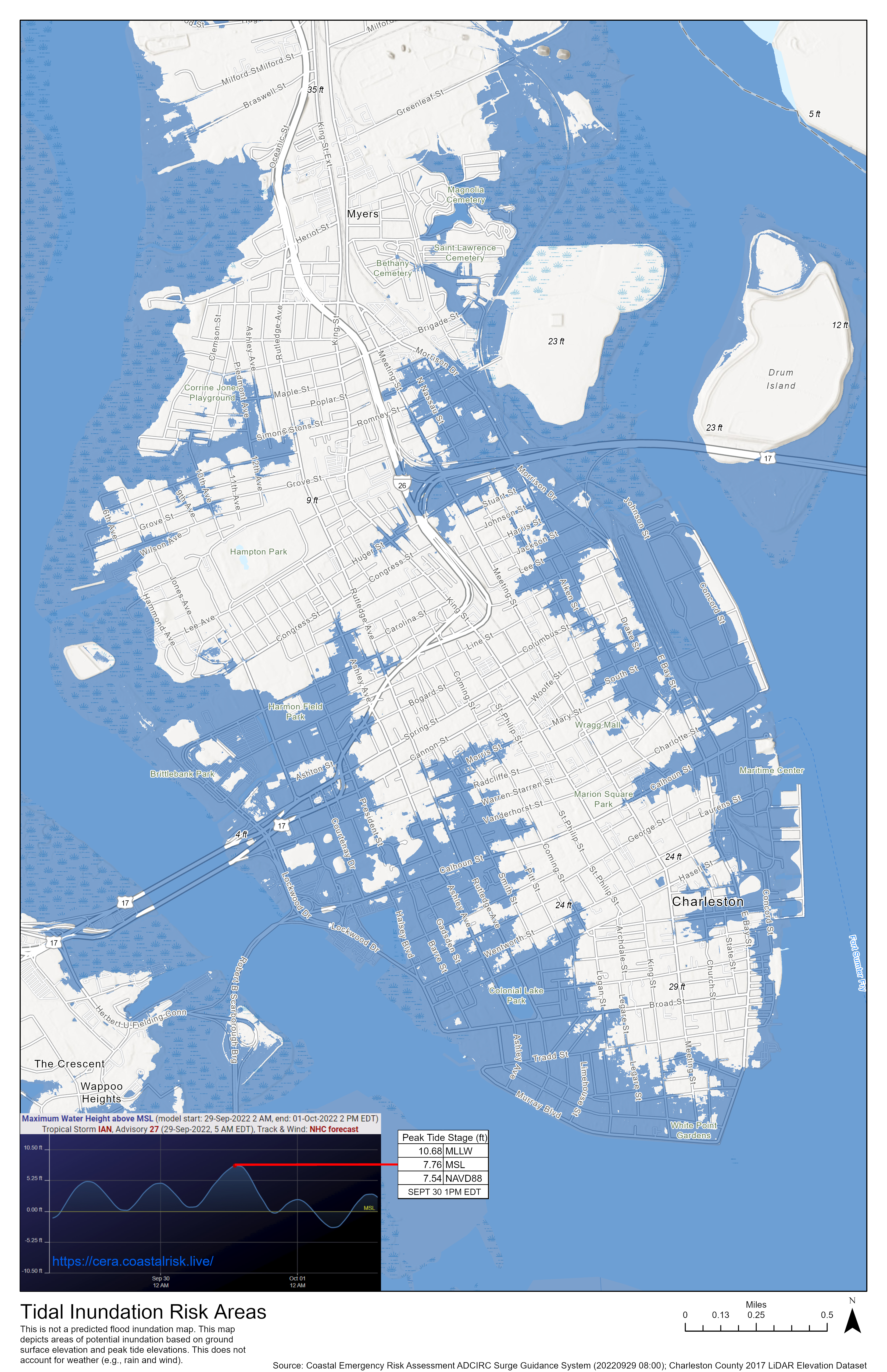 Inundation Risk Areas for 10.68' MLLW Storm Tide