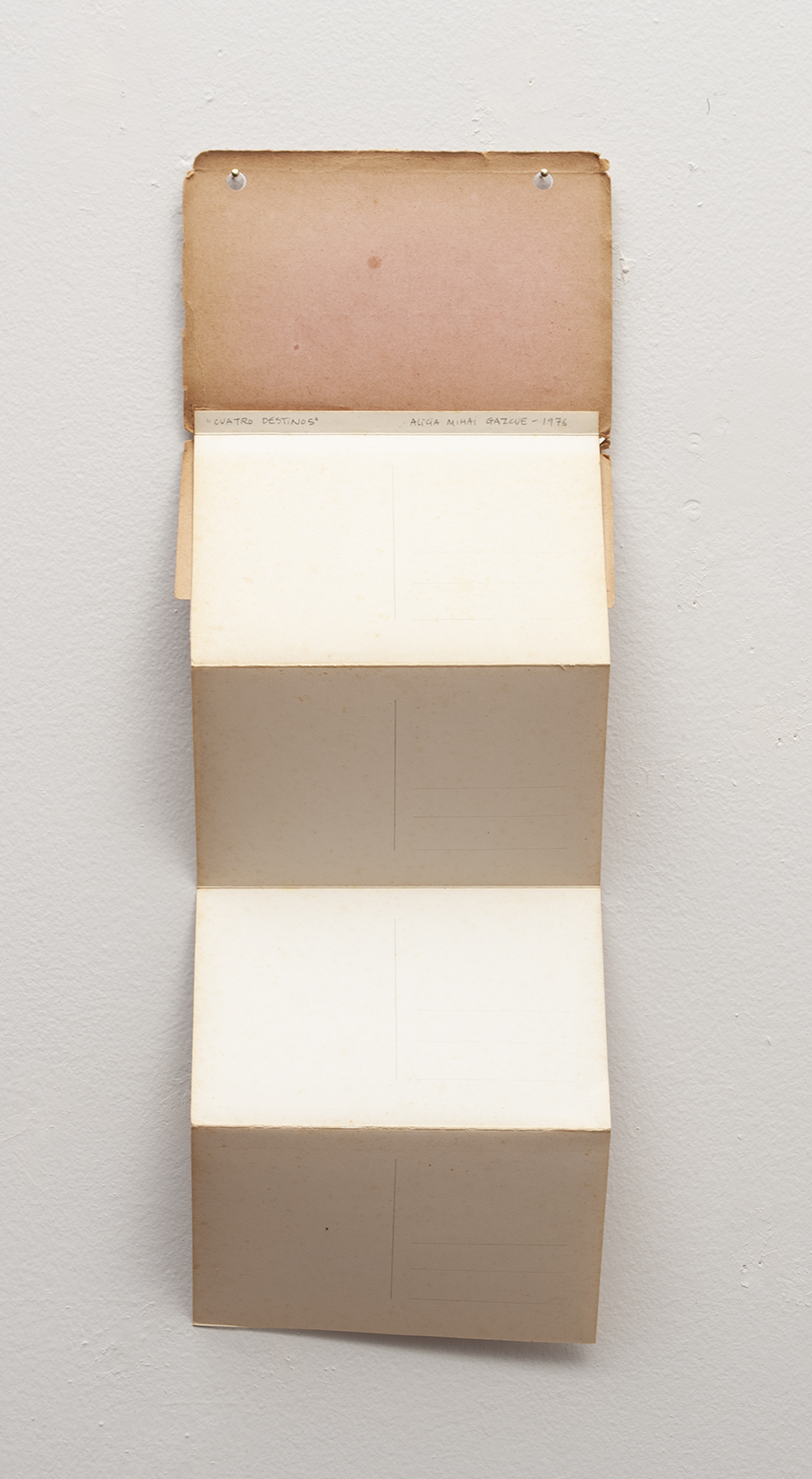 Cuatro Destinos, 1976  Postcard accordian book, 6" x 16"