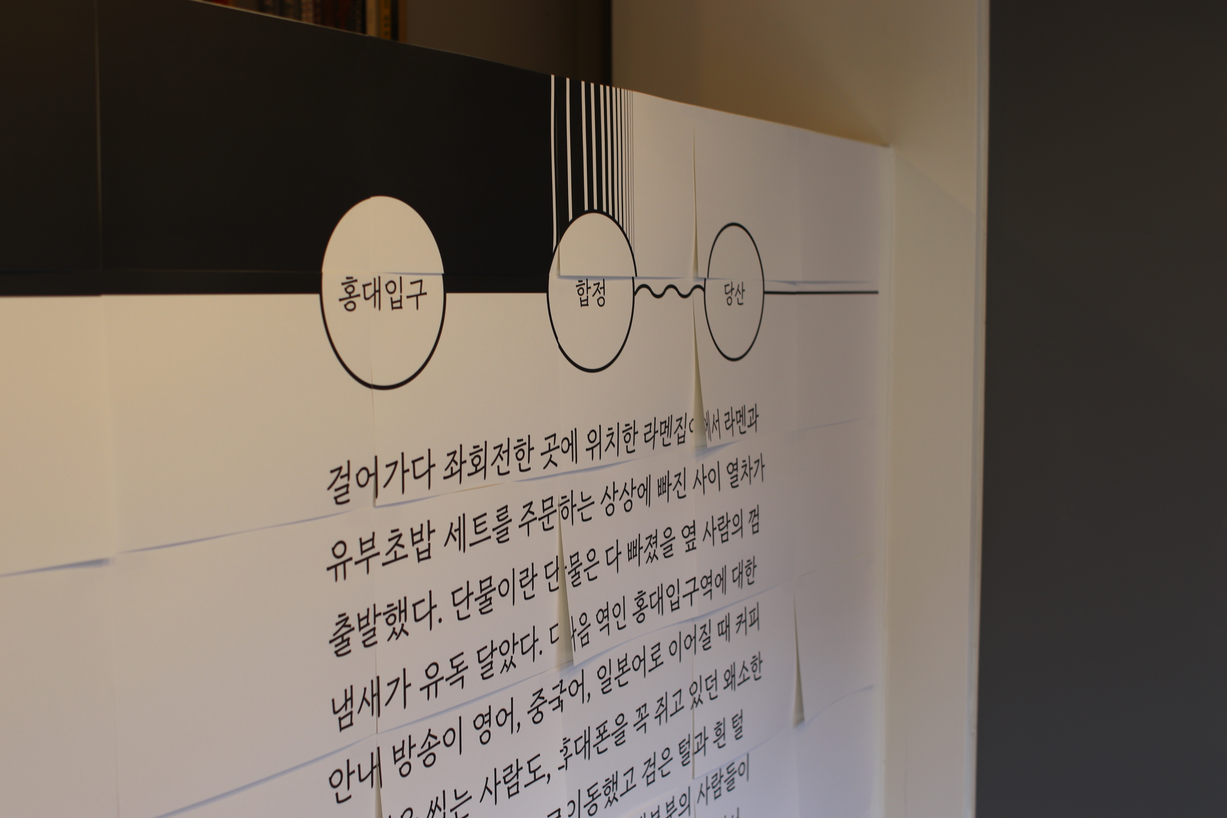 분할 출력하여 쇼윈도 벽면에 부착한  52~53페이지 (📸 THANKSBOOKS)