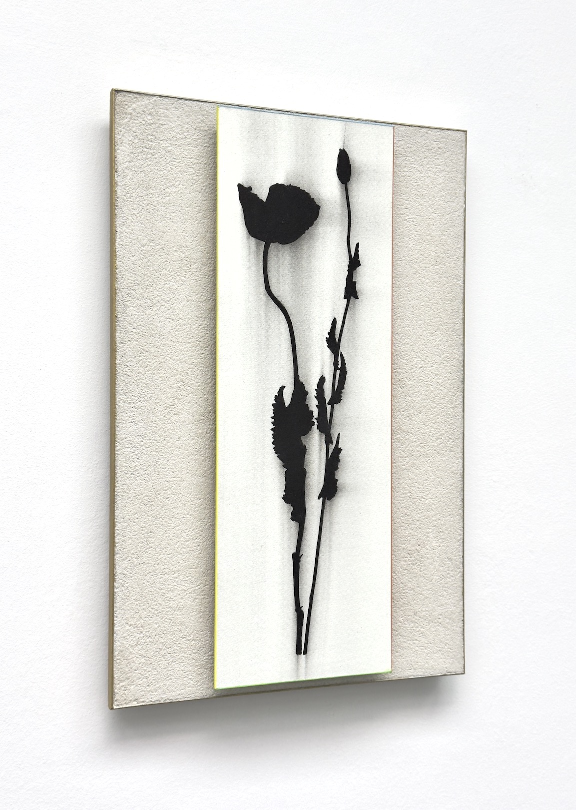 ‘To praise the present and the promises’, 2024, conté pencil and acrylic on paper/aluminium and wall render/aluminium, 30 x 20 cm.