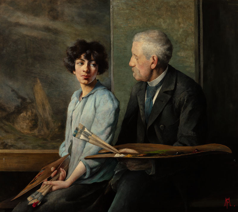 Pepa Mařáková, Vlastní podobizna s otcem, 1896, olej na plátně, Fotografie: Národní galerie Praha