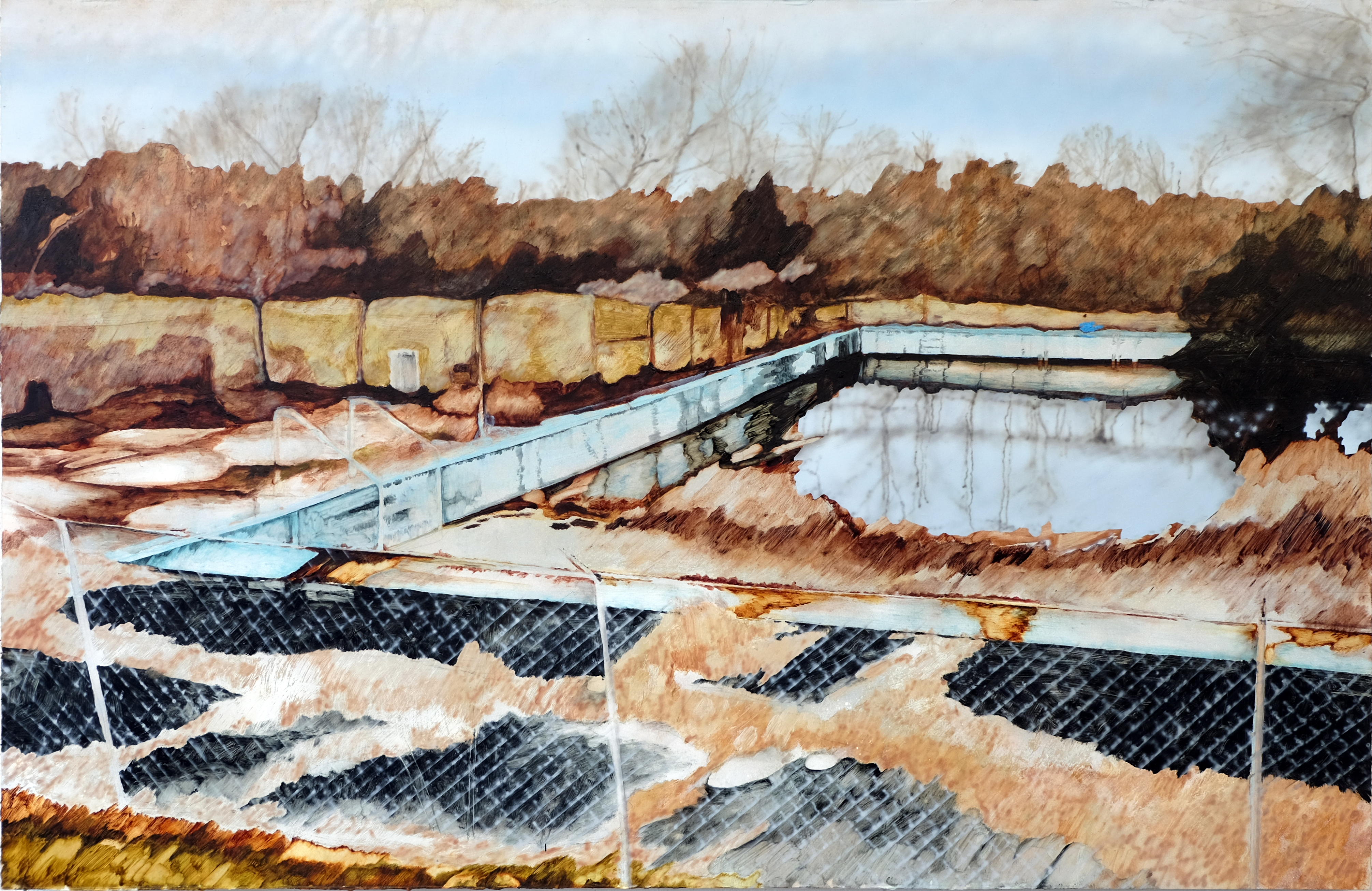 Ruins and Gardens, 2021. Oil and acrylic on panel, 26 x 40 in.