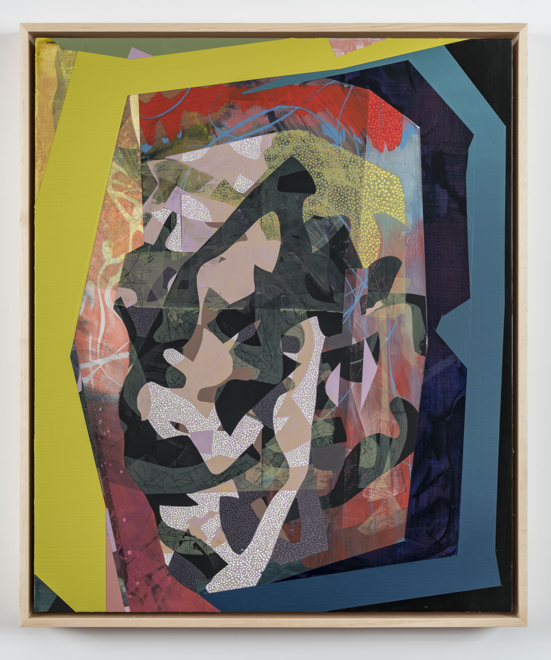 Exit Strategy, 2019, acrylic and silkscreen on panel, 24 &times; 20".