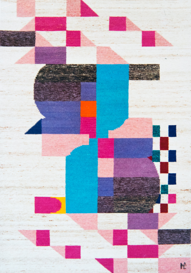 Handwoven wool rug. Serial production. 1990's