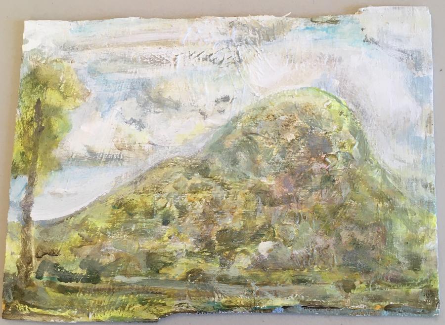 Bird Mountain, Summer Storm, 2023, Acrylic on plywood, 6.5 x 8.75 in. $900 framed *