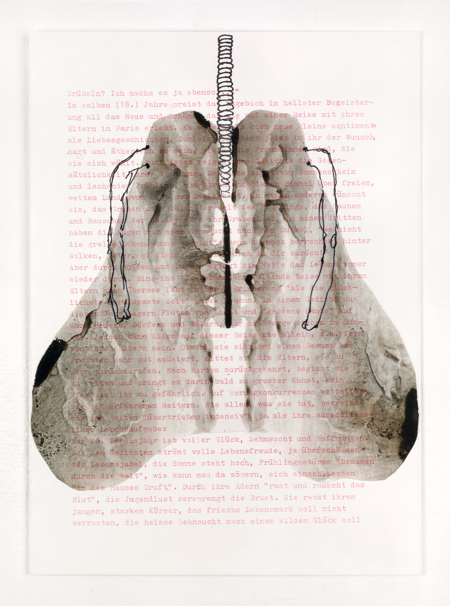 Fragments (Ellen W.)  – 12 Felt tip pen, gouache pen, acrylic sheet on typed paper 29,7 x 21 cm