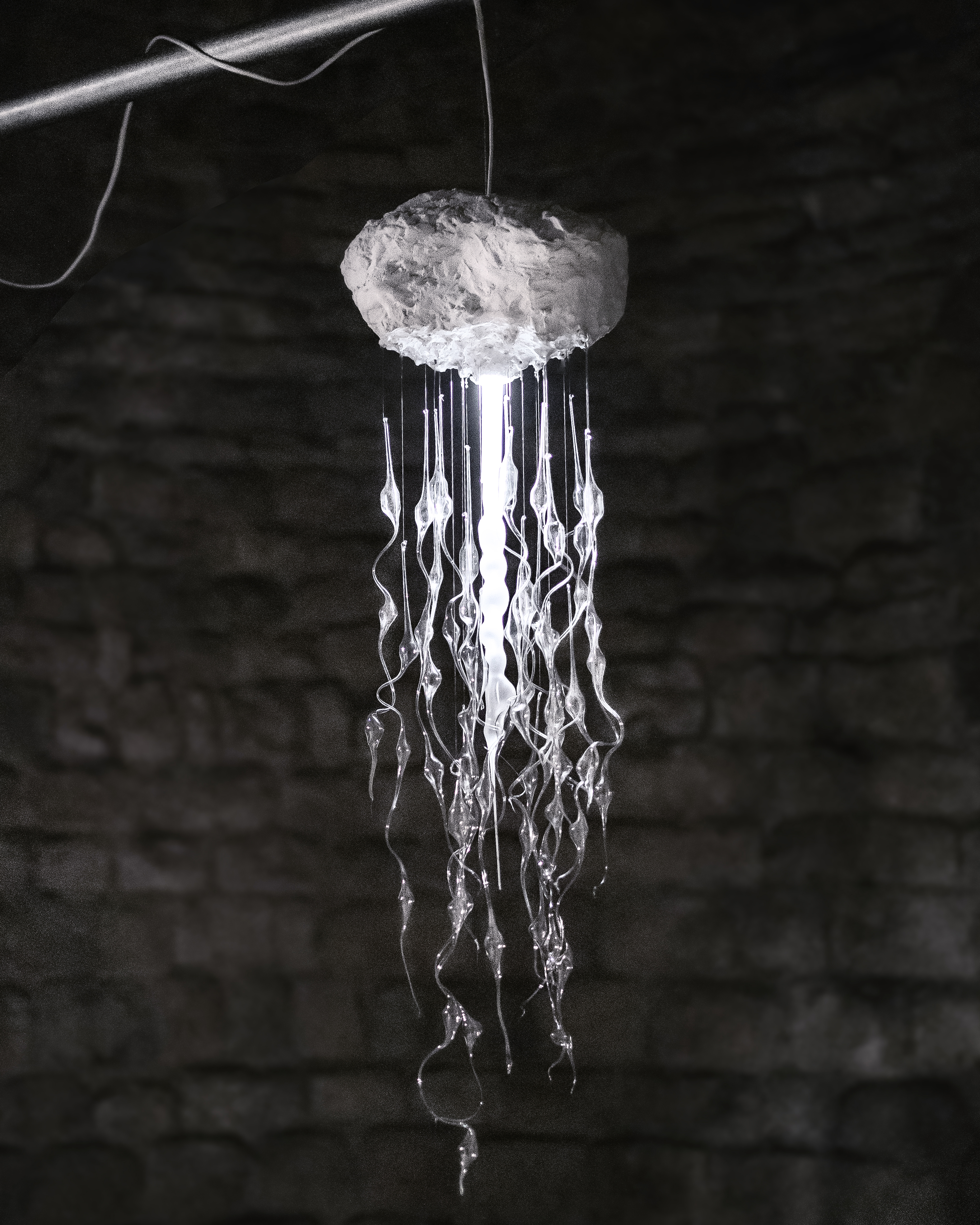 Chandelier lamp made with Blown Glass exhibited at Capella de Sant Nicolau, Girona