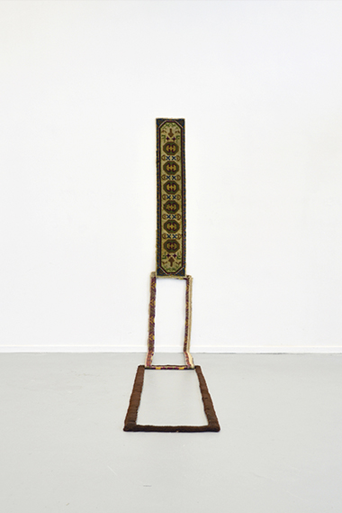 The origin of the Rectangle, 2014. Sculpture, sectioned rug, 1.5 x 30 x 200 cm (wall) and 1.5 x 40 x 210 (floor)