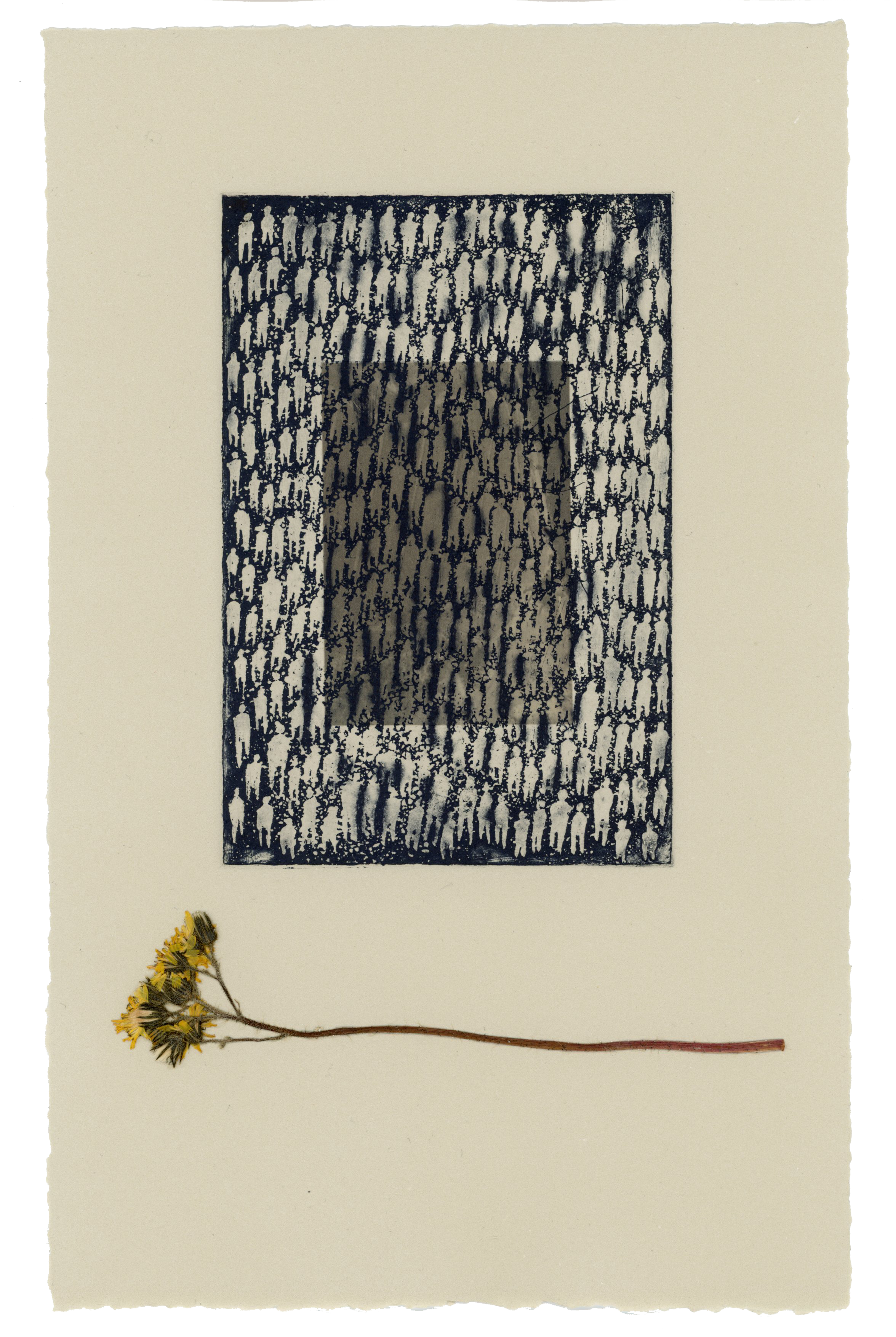 Sins of Omission (2020), Aquatint and chine collé, 12"x8"