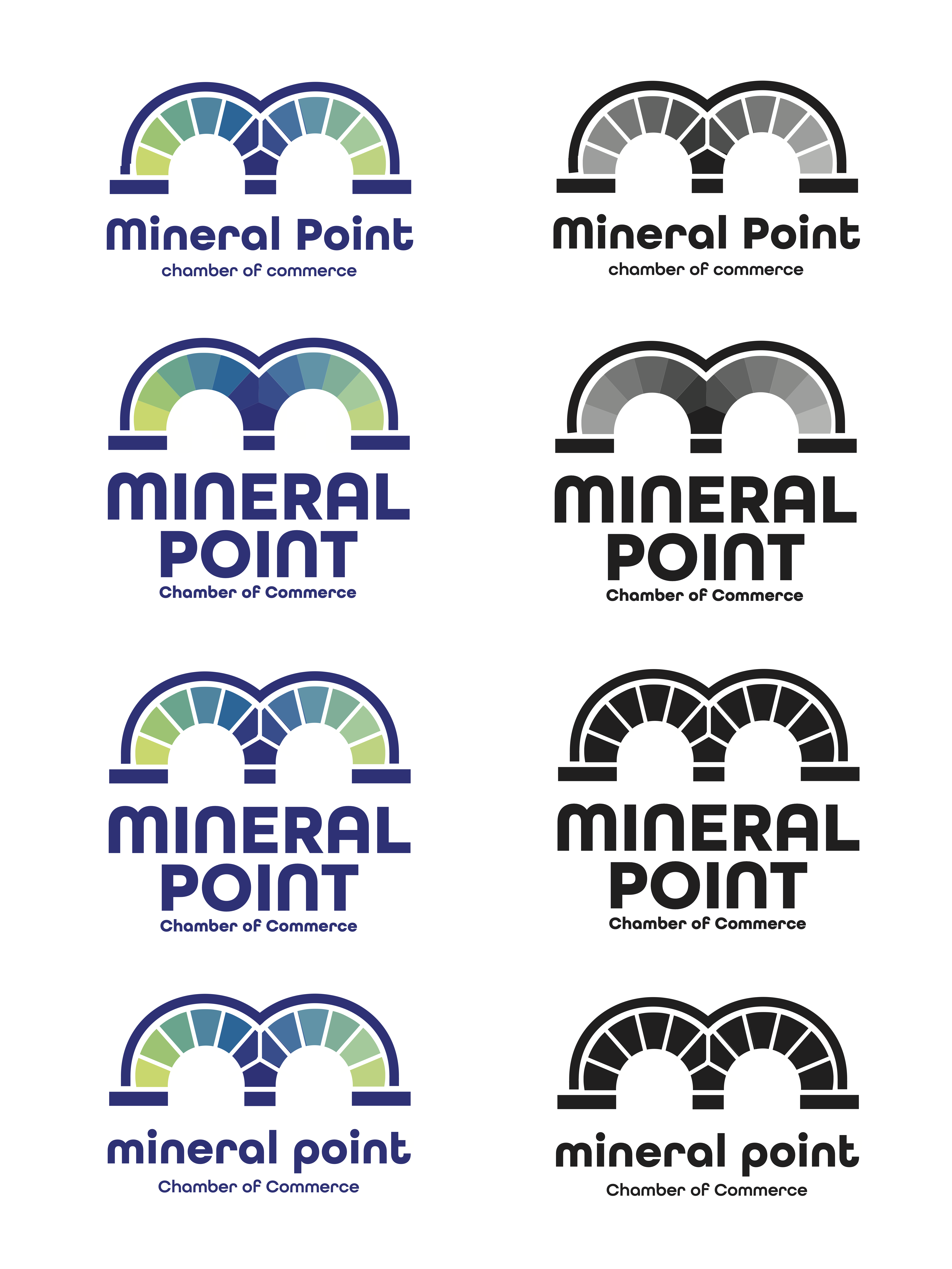Logo package commissioned by Mineral Point Chamber of Commerce as a self-directed intern for local graphic design firm; field photography documenting historical Mineral Point and study of vernacular architecture of the sister city of Cornwall, England; integrating motifs of their shared heritage into a vital brand identity and logo: Charcoal and ink on paper & Adobe Illustrator, 2021