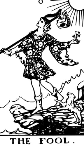 illustration of a fool from tarot card by Pamela Colman