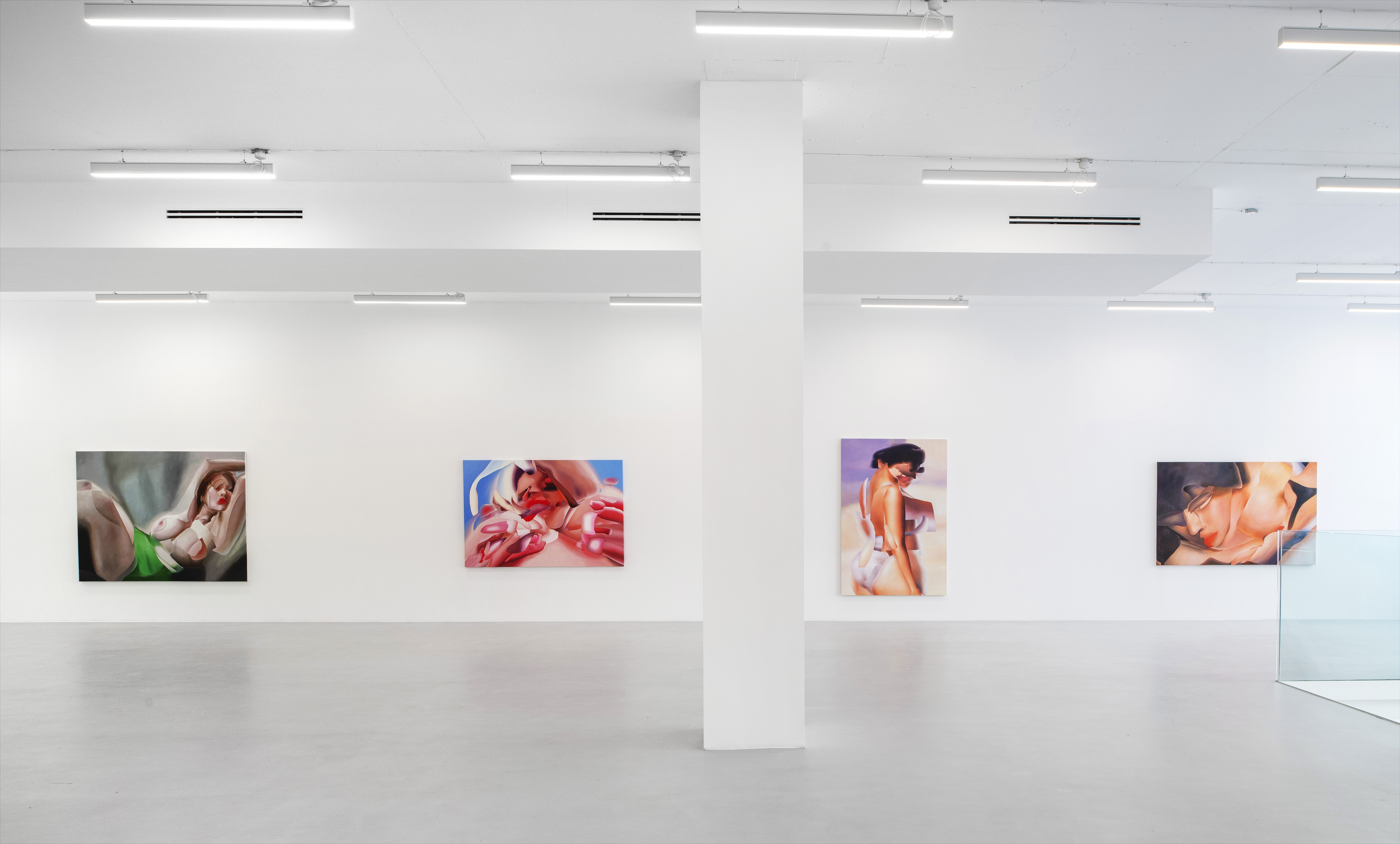 On Being Bold, 2018 Oil on canvas 154 x 197 cm, Melon Million, 2022 Oil on canvas 127 x 188 cm, Stance, 2022 Oil on canvas 188 x 127 cm, Beauty Is A Myth, 2016 Oil on canvas 130 x 200 cm