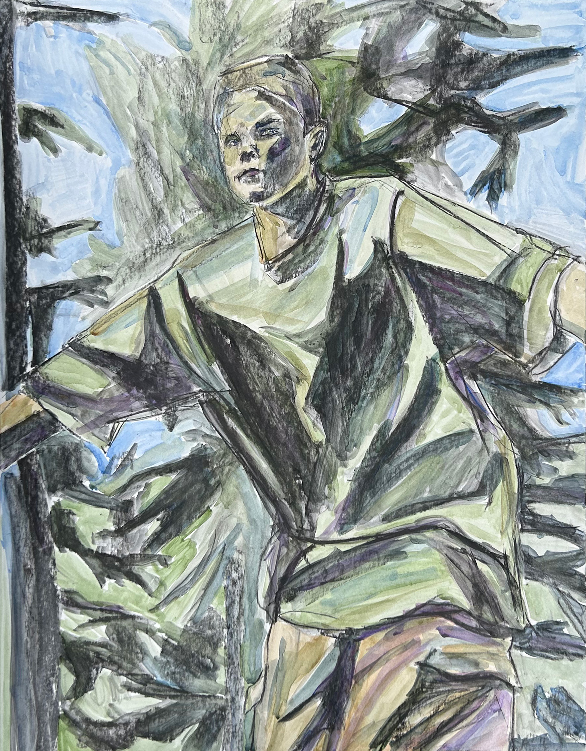 Soaring, 18x24", Charcoal and Acrylic on Paper