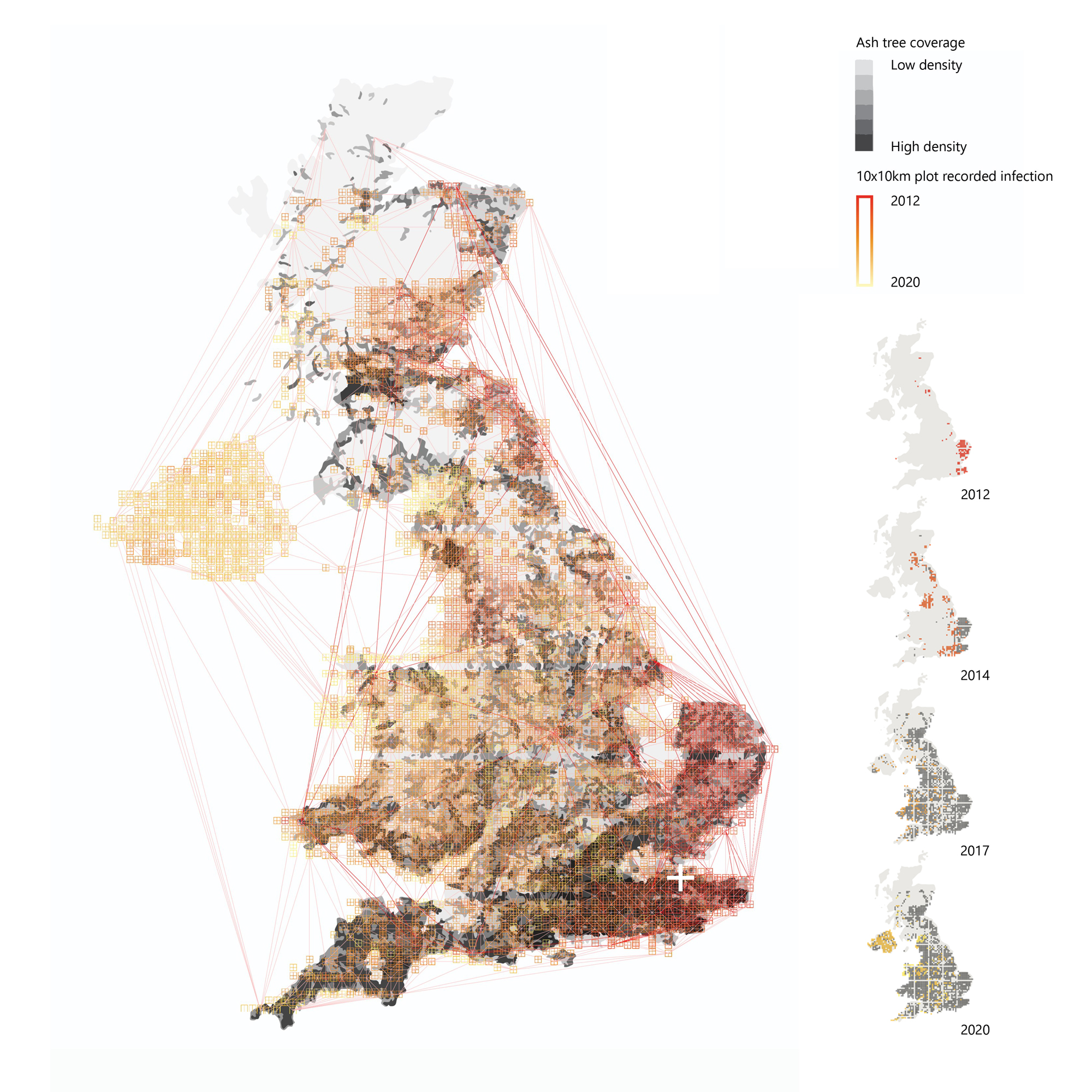 Tracing the spread of Ash Dieback Disease highlighting vulnerable forests