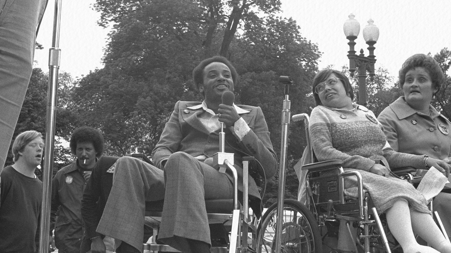 Disability Rights Movement leader and Black Panther Party member Brad Lomax speaking at the 504 protest in April of 1977.